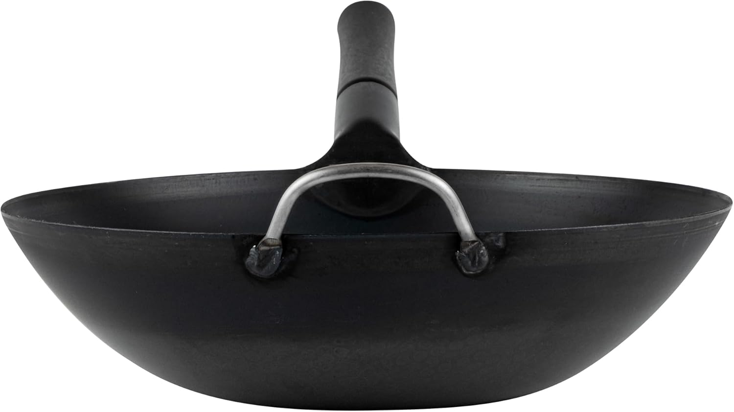 Restaurantware Carbon Steel Wok 1 Pack of 13.3 Inch Heavy-Duty Uniform Heat Distribution Pan Induction Compatible Flat Bottom Wok Welded Handle Black For Gas Stovetops And Grills