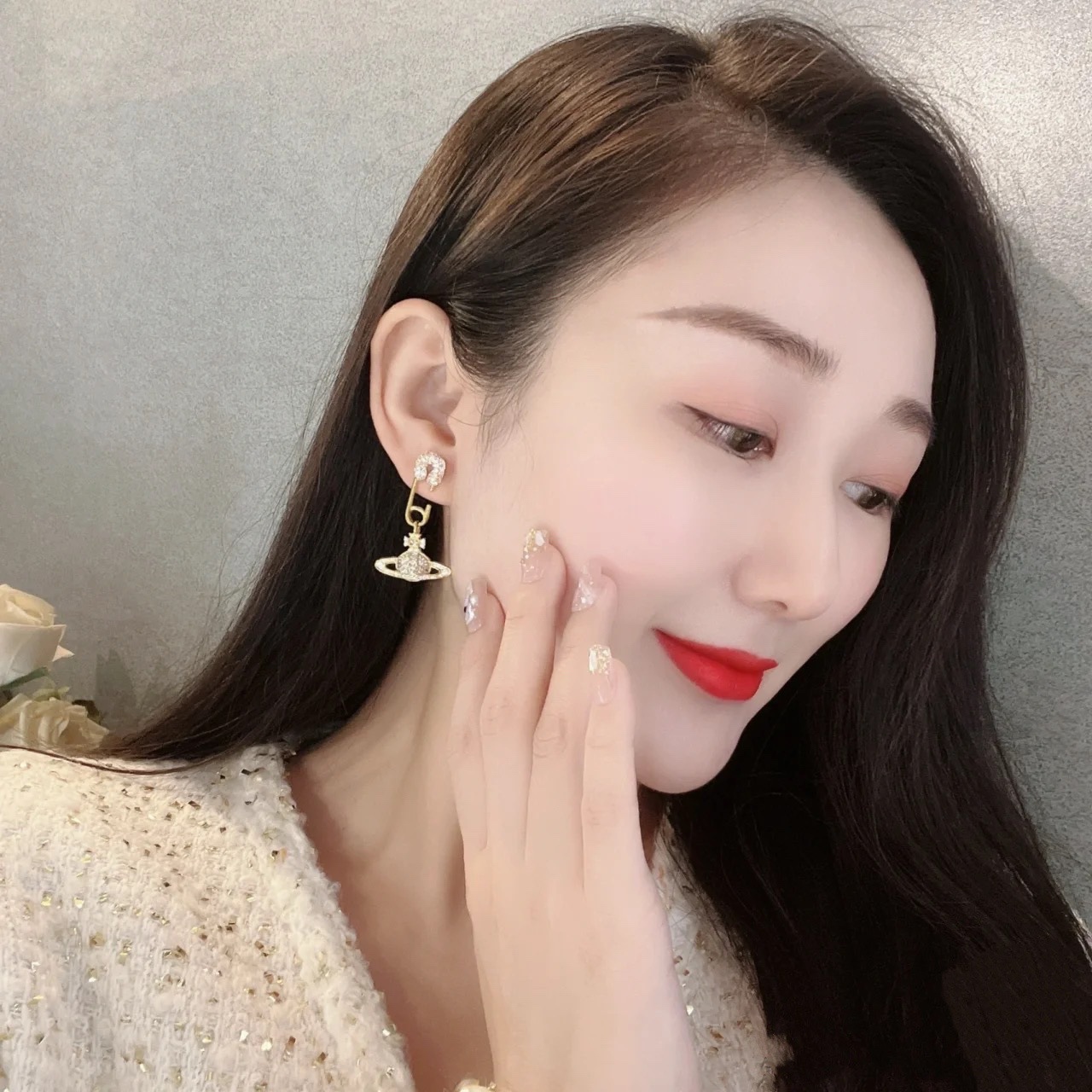 Vivienne Westwood Diamond Inlay Paperclip Saturn Earrings - Original Replica Club