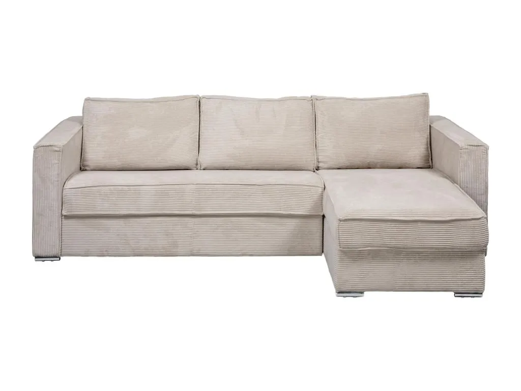 Sofá cama rinconero y reversible de pana beige - Base de lamas anchas 140 cm - Colchón de 18 cm Decoesp HYAK99526