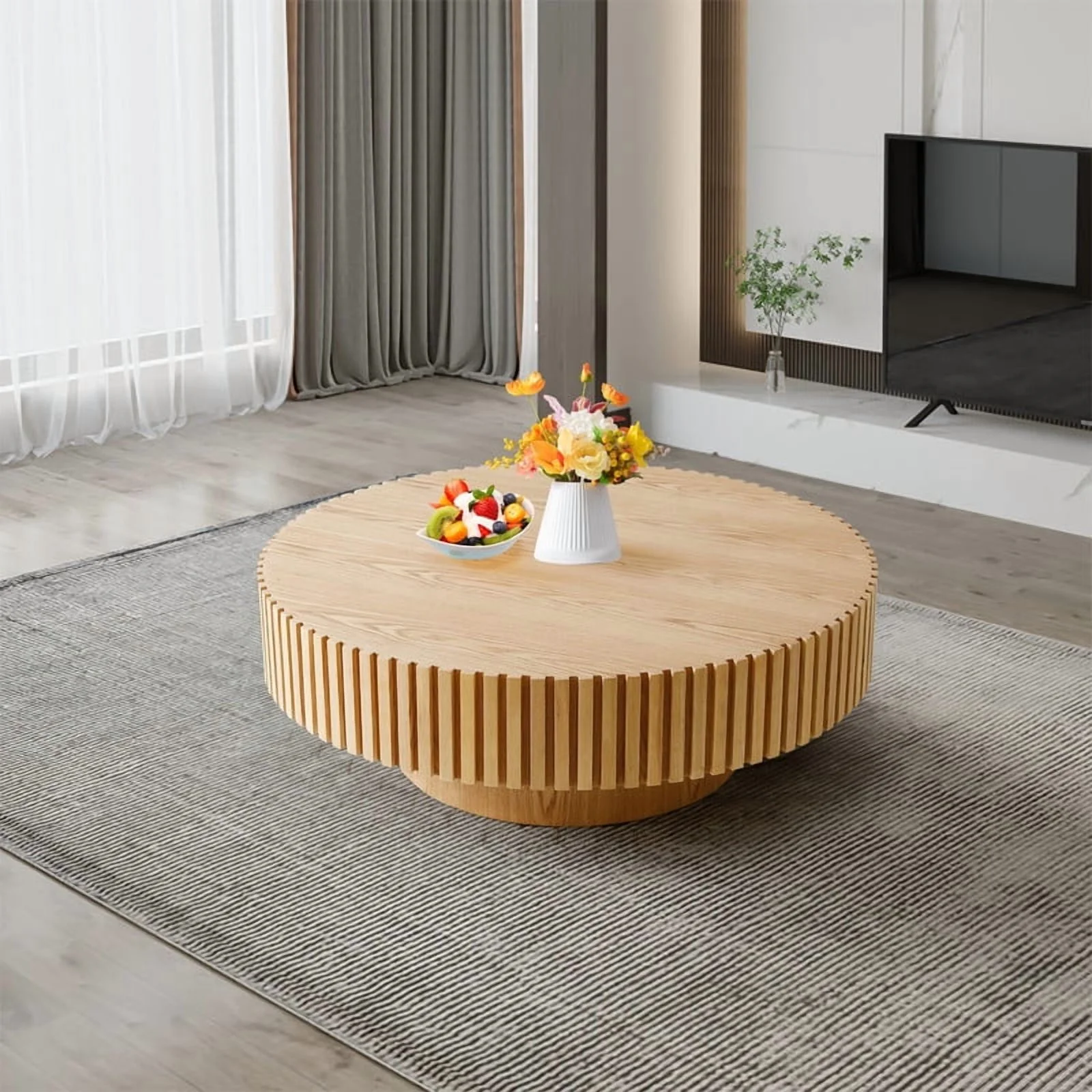 FFH 43.7 inch Oval Coffee Table for Living Room,Handcraft Rustic Corner Coffee Table Nature Wood Relief Sturdy Pedestal for Apartmen,Side Table Centre Table,Nature Wood - Image 42