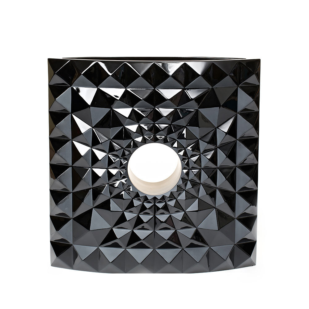 VASE GÉO MARIO BOTTA & LALIQUE 2016 - CRISTAL NOIR, TECHNIQUE DE LA CIRE PERDUE