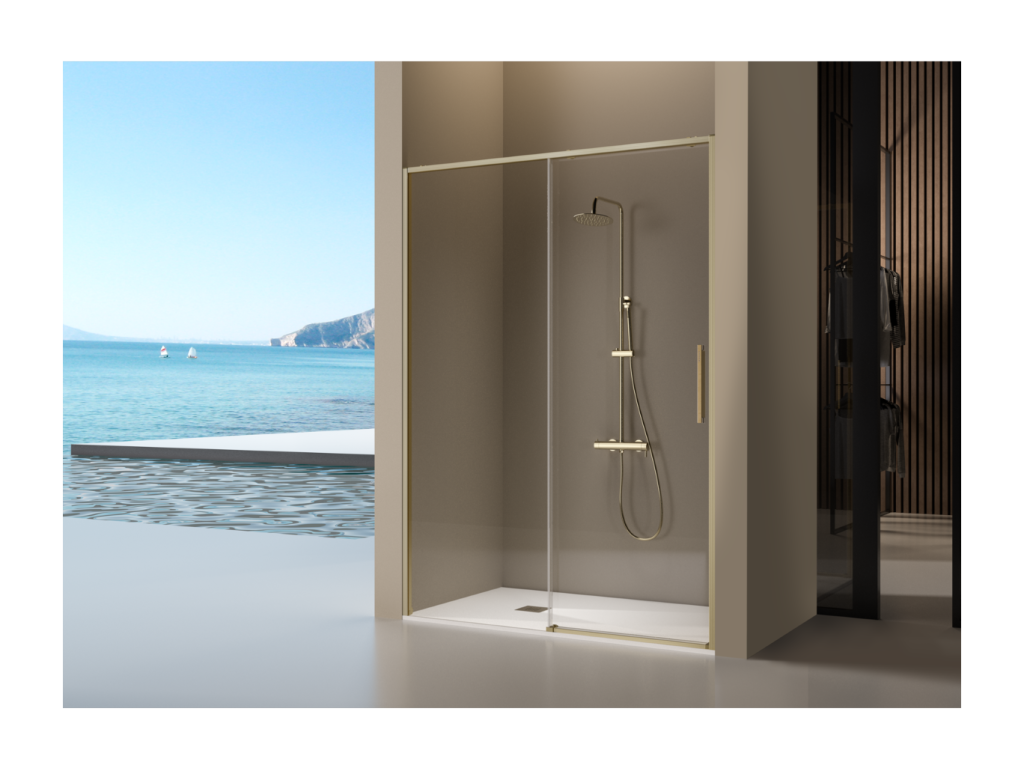 Frontal de ducha + Puerta Corredera DELTA Dorado 130-131 cm