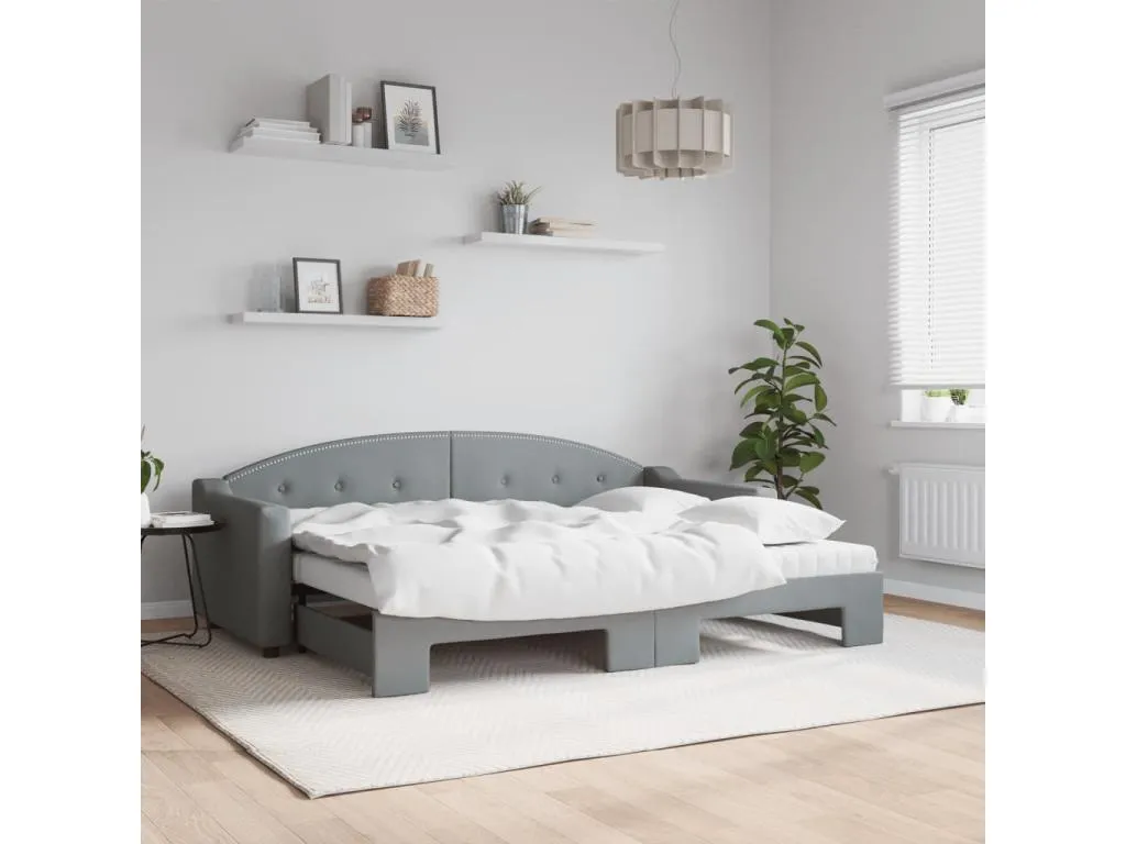 Sofá cama Kavehomedeco con colchón tela gris claro 80x200 cm HENO33491