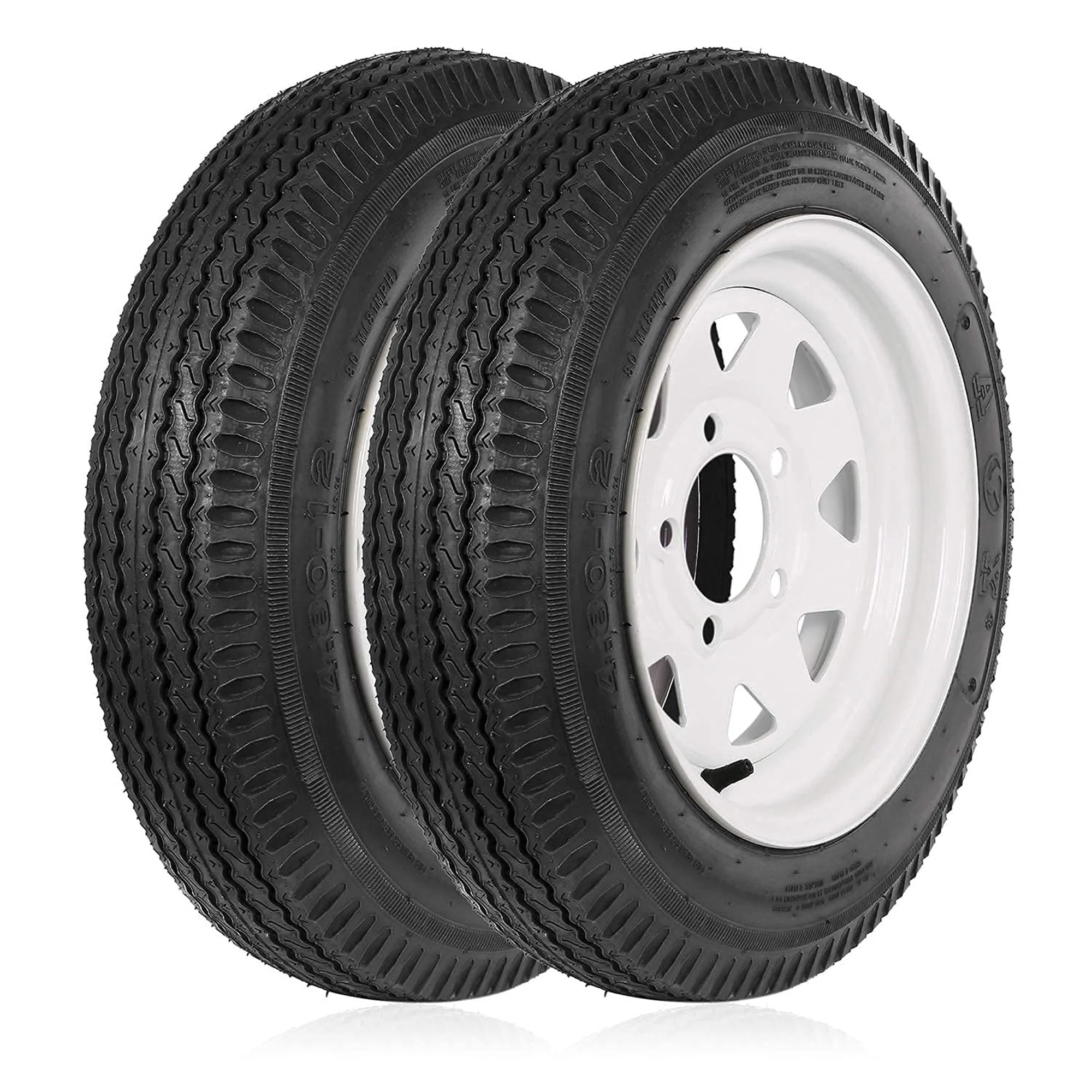 1autodepot 4.80 - 12 4.80x12 480 - 12 4.8 - 12 Trailer Tires with Rims, 5 Lug 6PR Load Range C, Set of 2