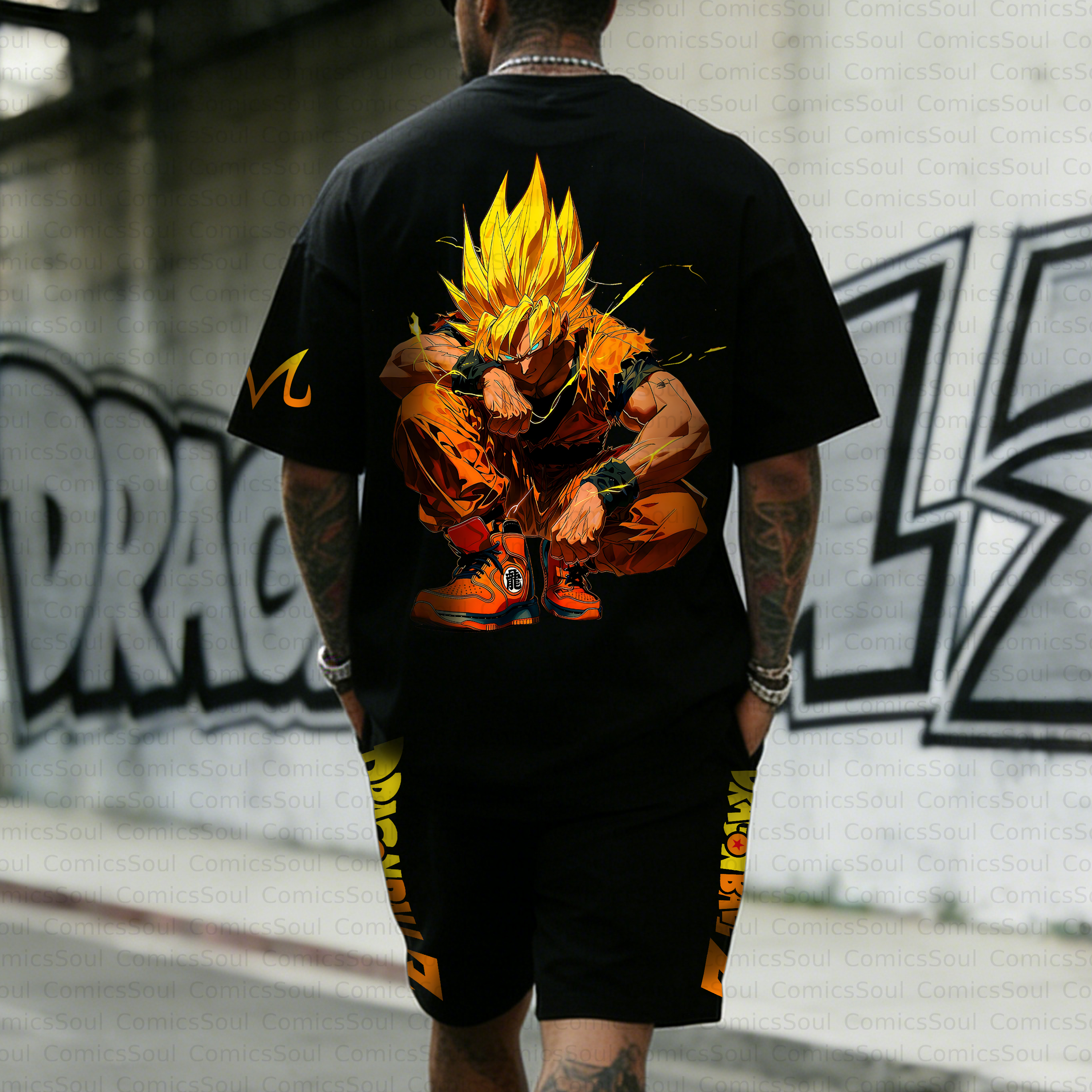 Unisex Anime Inspired Vintage T-shirt& Shorts 2 Pieces Set