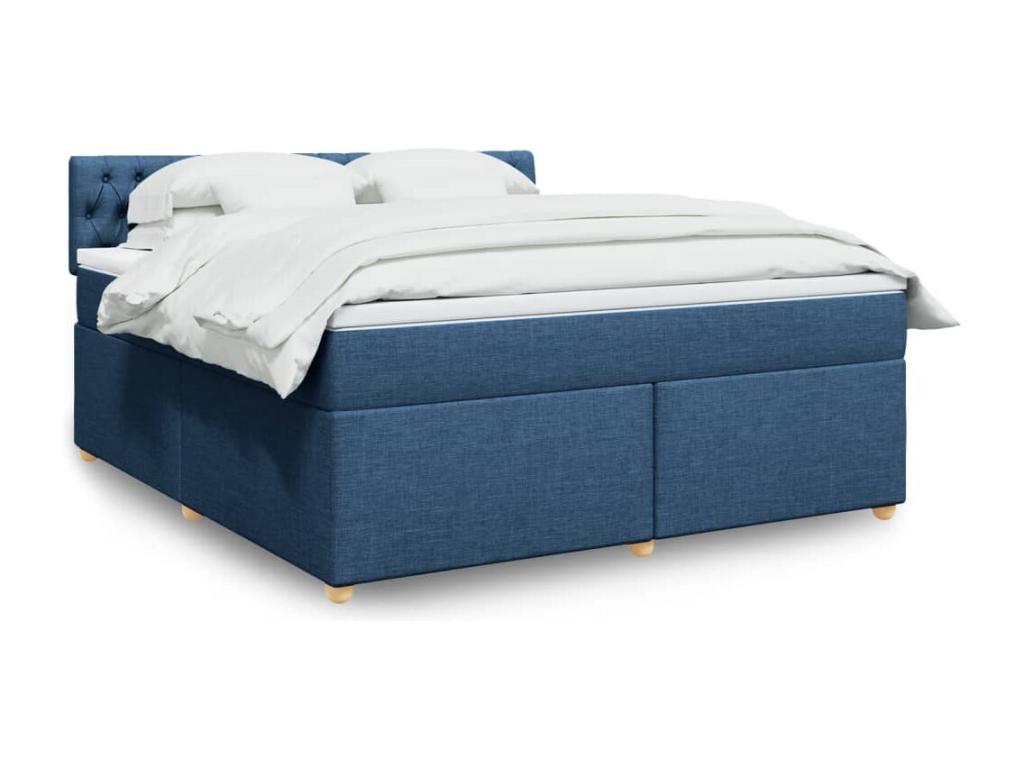 Cama box spring con colchón tela azul 180x200 cm
