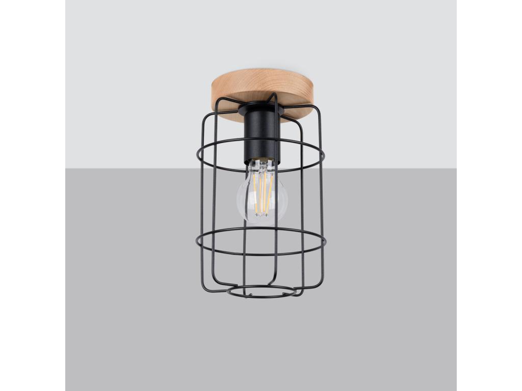 Lámparas de techo Gotto industrial de acero/madera - 1 fuentes luminosas - L.15 x A.25 cm - madera negra