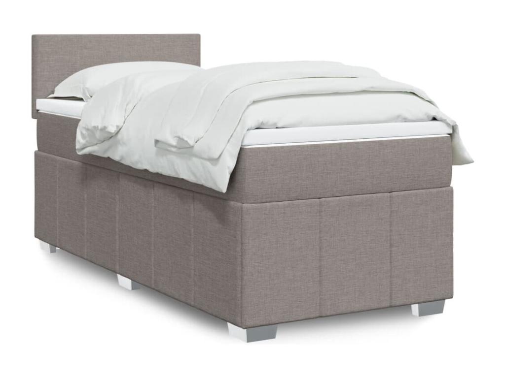 Cama box spring con colchón tela gris taupe 90x190 cm