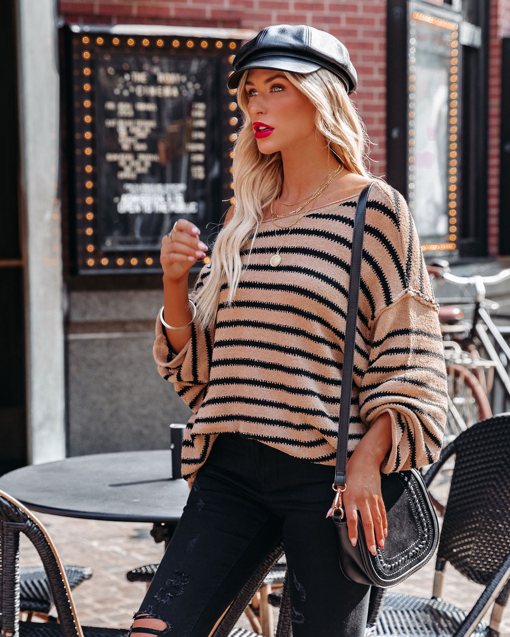 Pippa Striped Knit Sweater - Tan Black - Se7enfashion