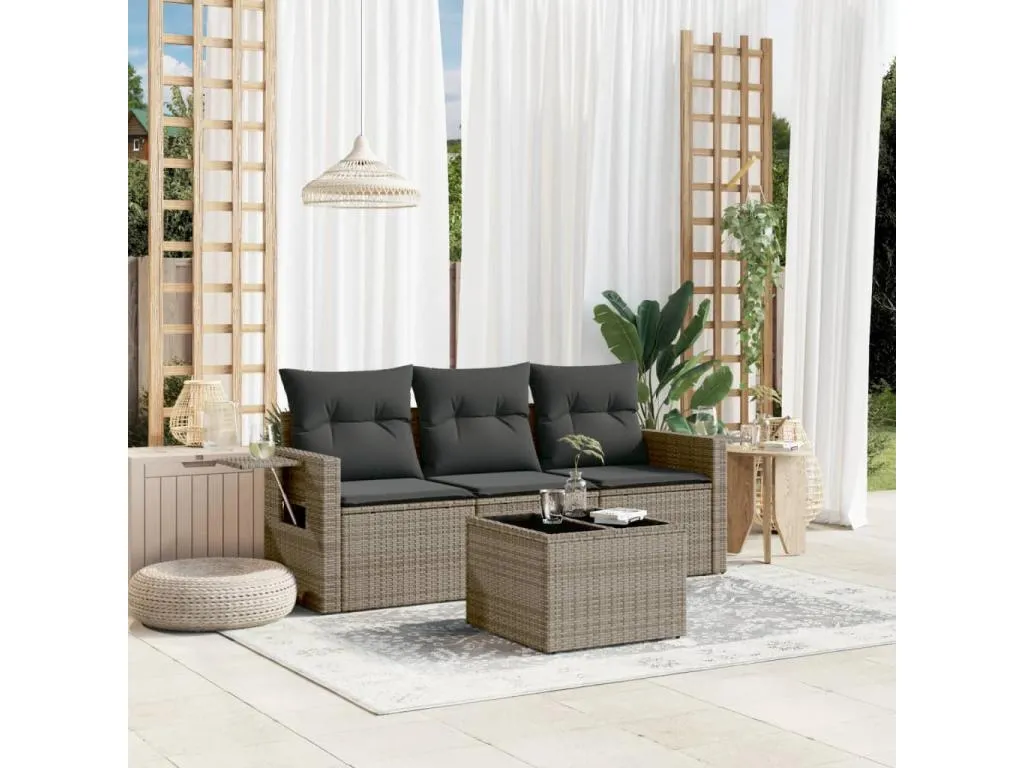 Mobtrendy Set de sofás de jardín 4 pzas y cojines ratán sintético gris mnco27405
