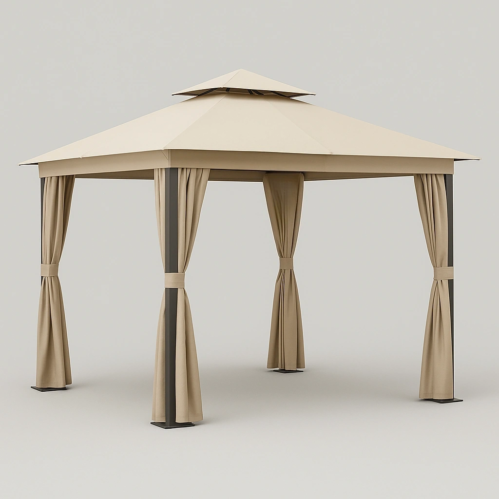 Pérgola para jardín con estructura metálica y tela beige 300x300x280 cm - diZVhGE523ye