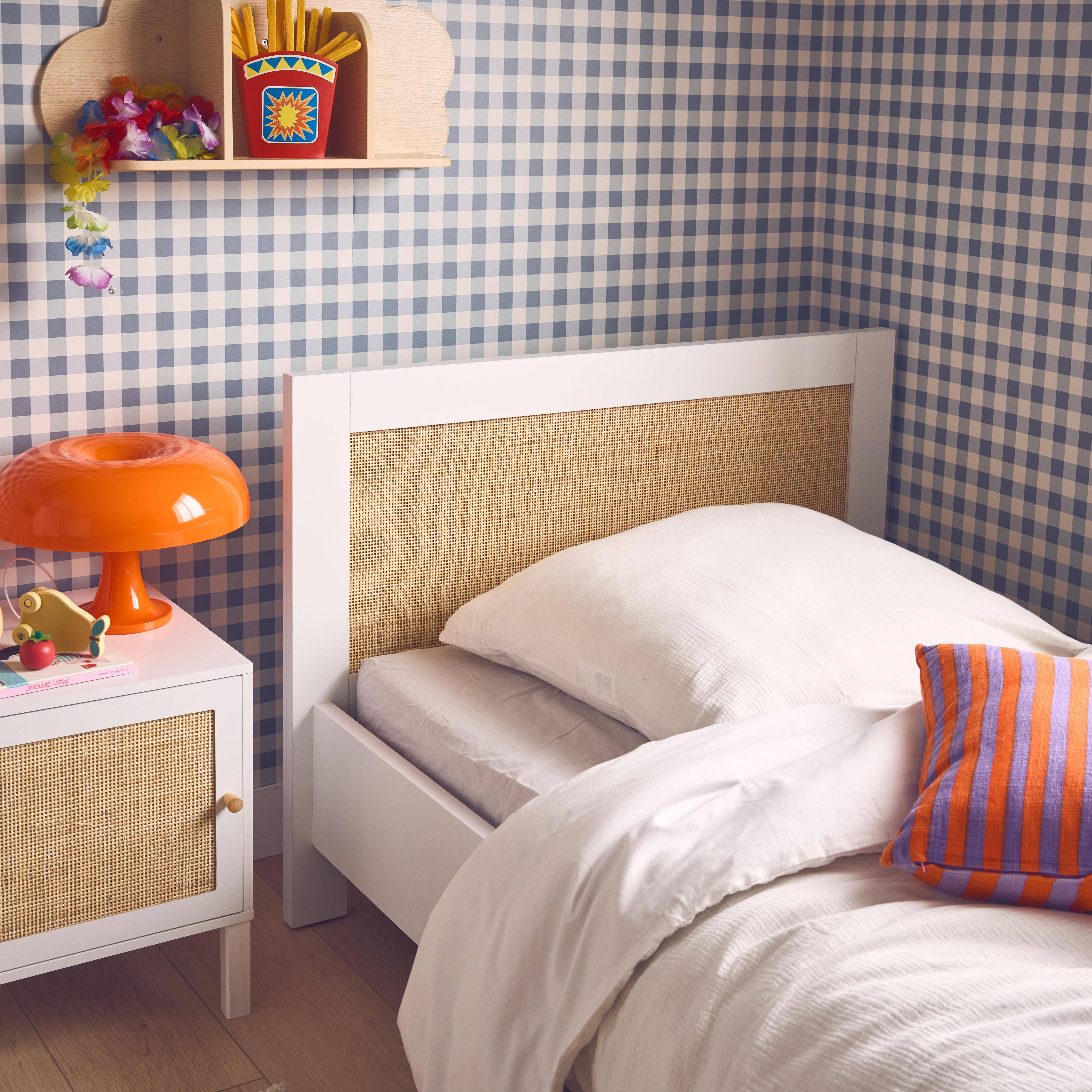 Boheme - Cama infantil de 90cm de madera blanca y efecto bastón + somier
