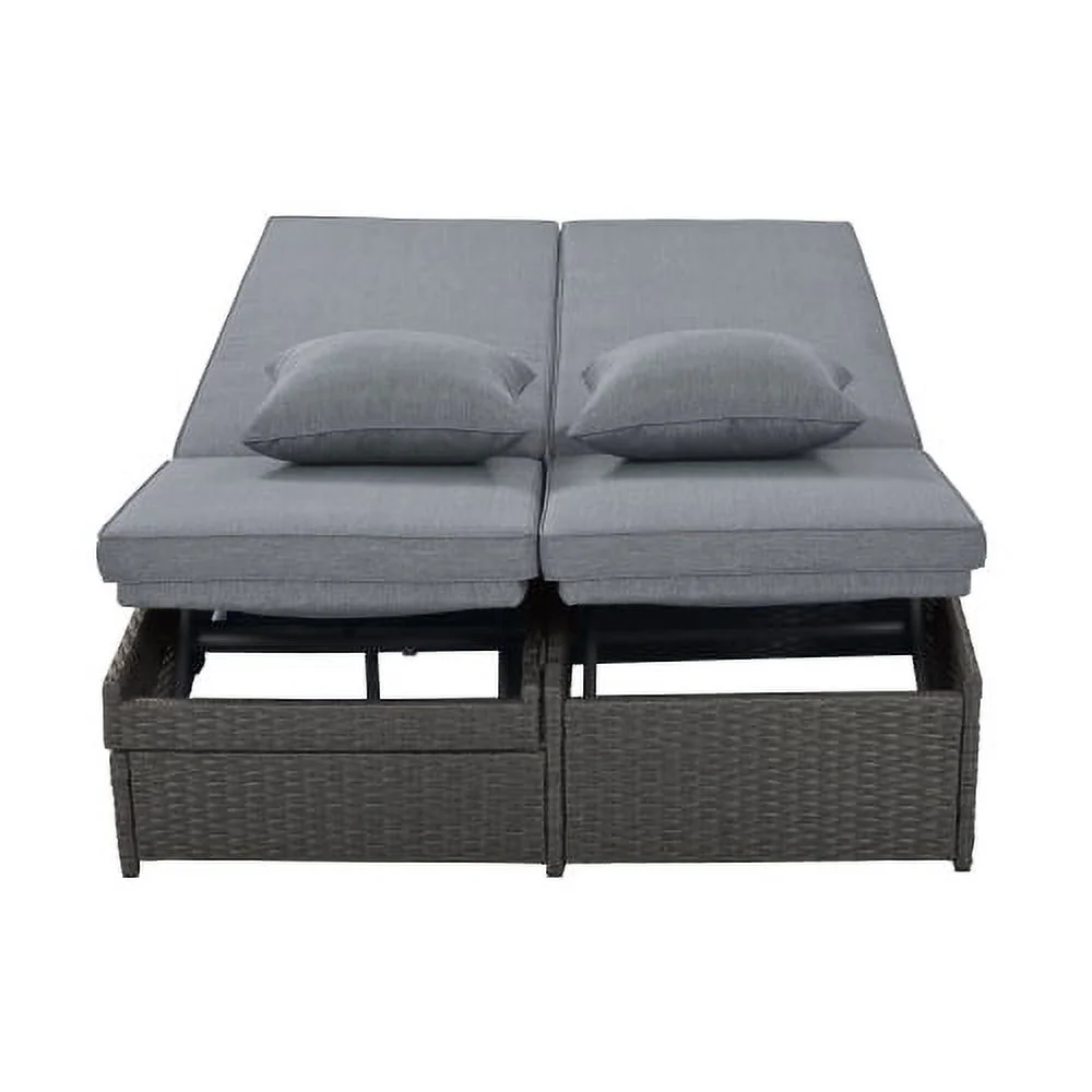 Harper & Bright Designs Rattan Outdoor Double Lounge Chaise 2-Person PE Wicker Outdoor Patio Sunbed with Canopy Cover for Backyard Garden Balcony, Beige+Black - Image 63