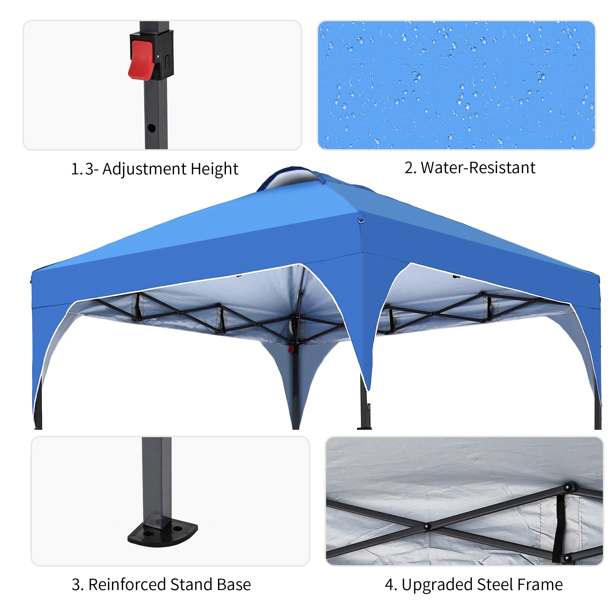 Ainfox 8'x8' Pop Up Canopy Tent, Easy-Setup Gazebo, Outdoor Canopy with 3 Adjustable Heights for Events, Parties, Camping, Blue - Image 4