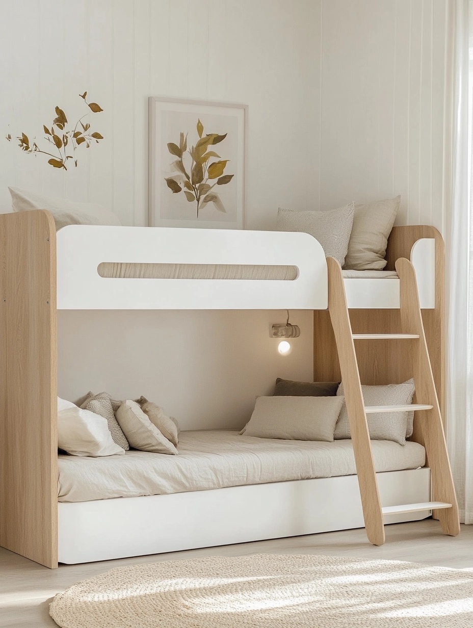 Cama litera madera infantil blanca y natural para dormitorio infantil 235,1x159x99,5 cm
