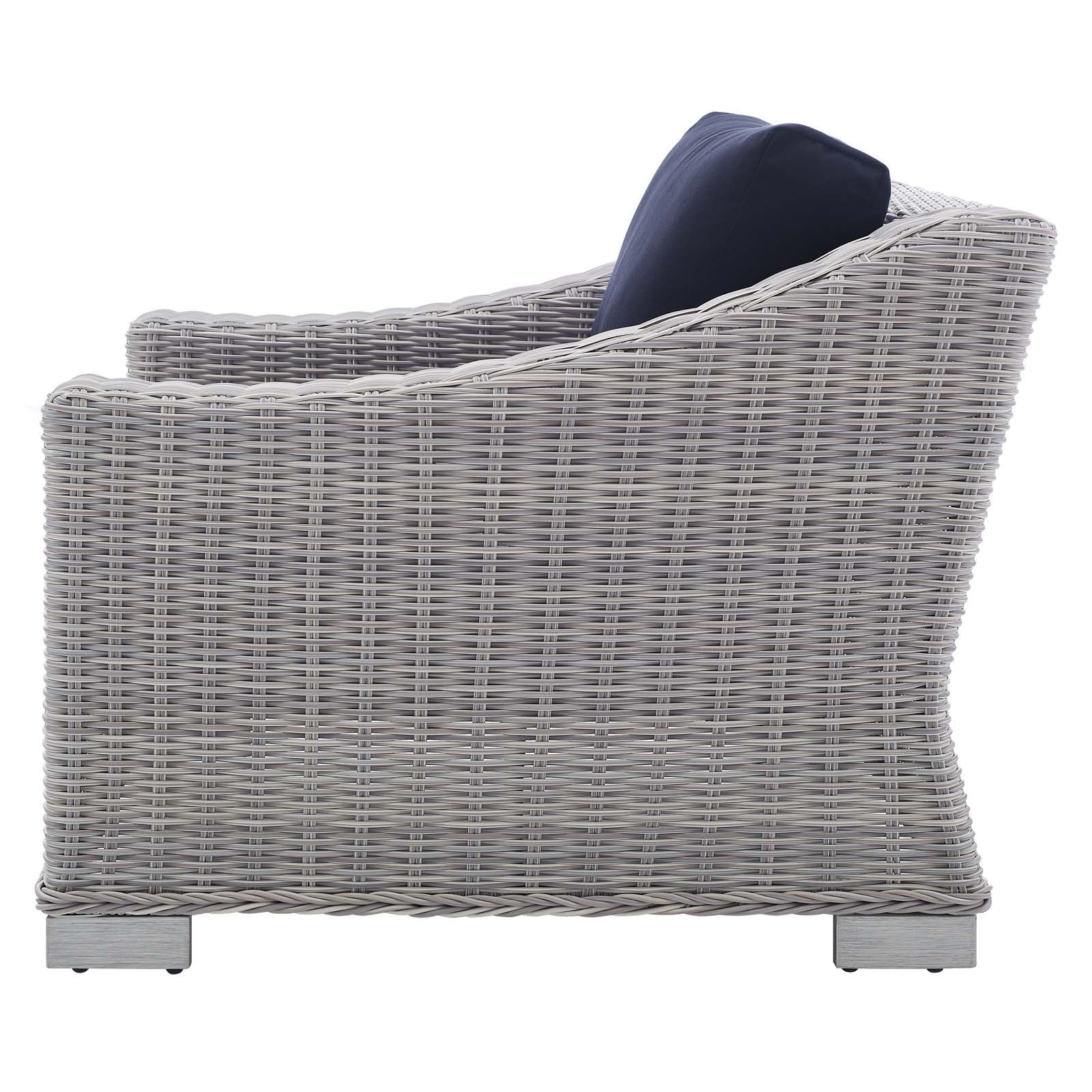 Lounge Sectional Sofa Chair Table Set, Rattan, Wicker, Light Grey Gray Blue Navy, Modern Contemporary Urban Design, Outdoor Patio Balcony Cafe Bistro Garden Furniture Hotel Hospitality - Image 7