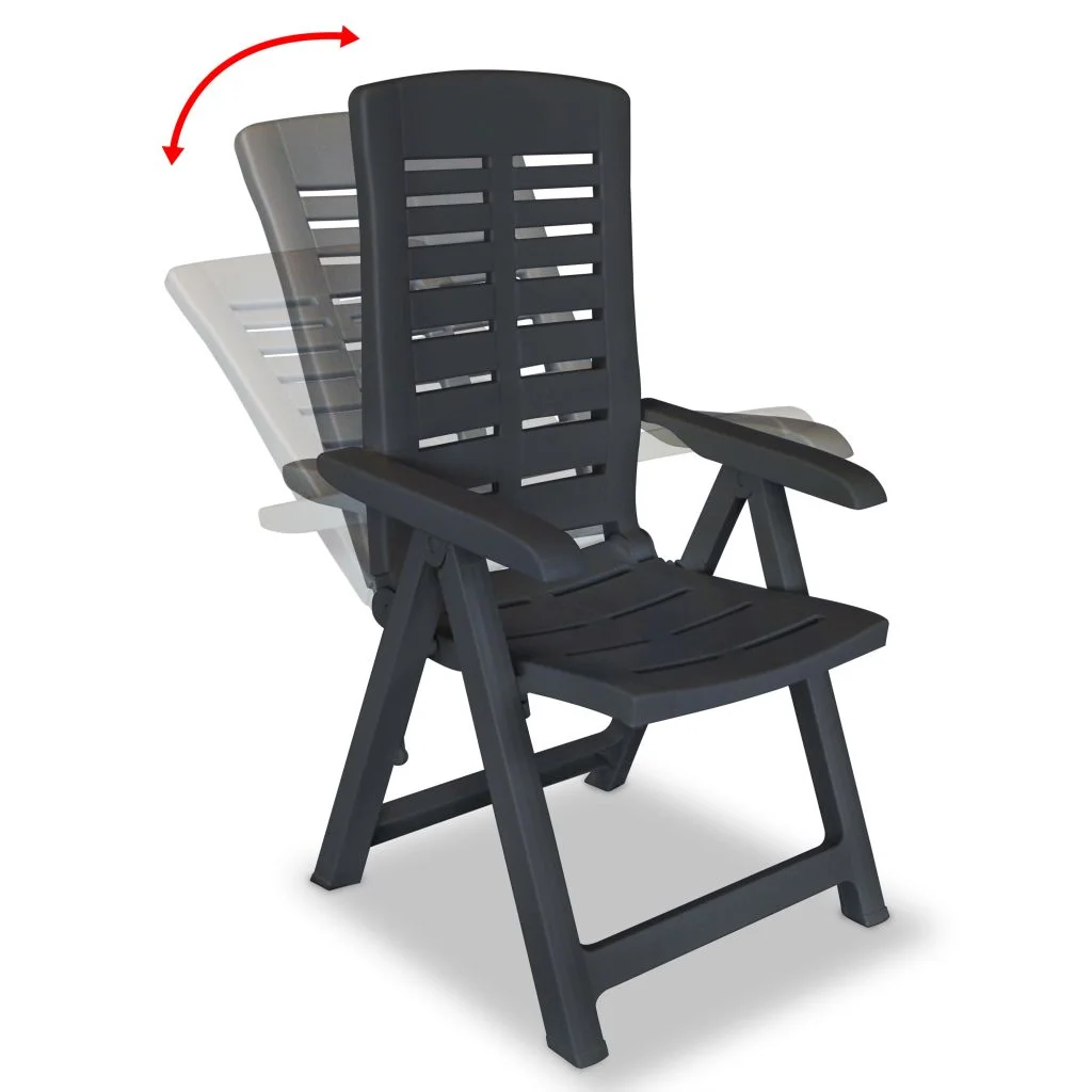 vidaXL Reclining Patio Chairs Outdoor Stack Dining Chair with Armrest Plastic - Image 35