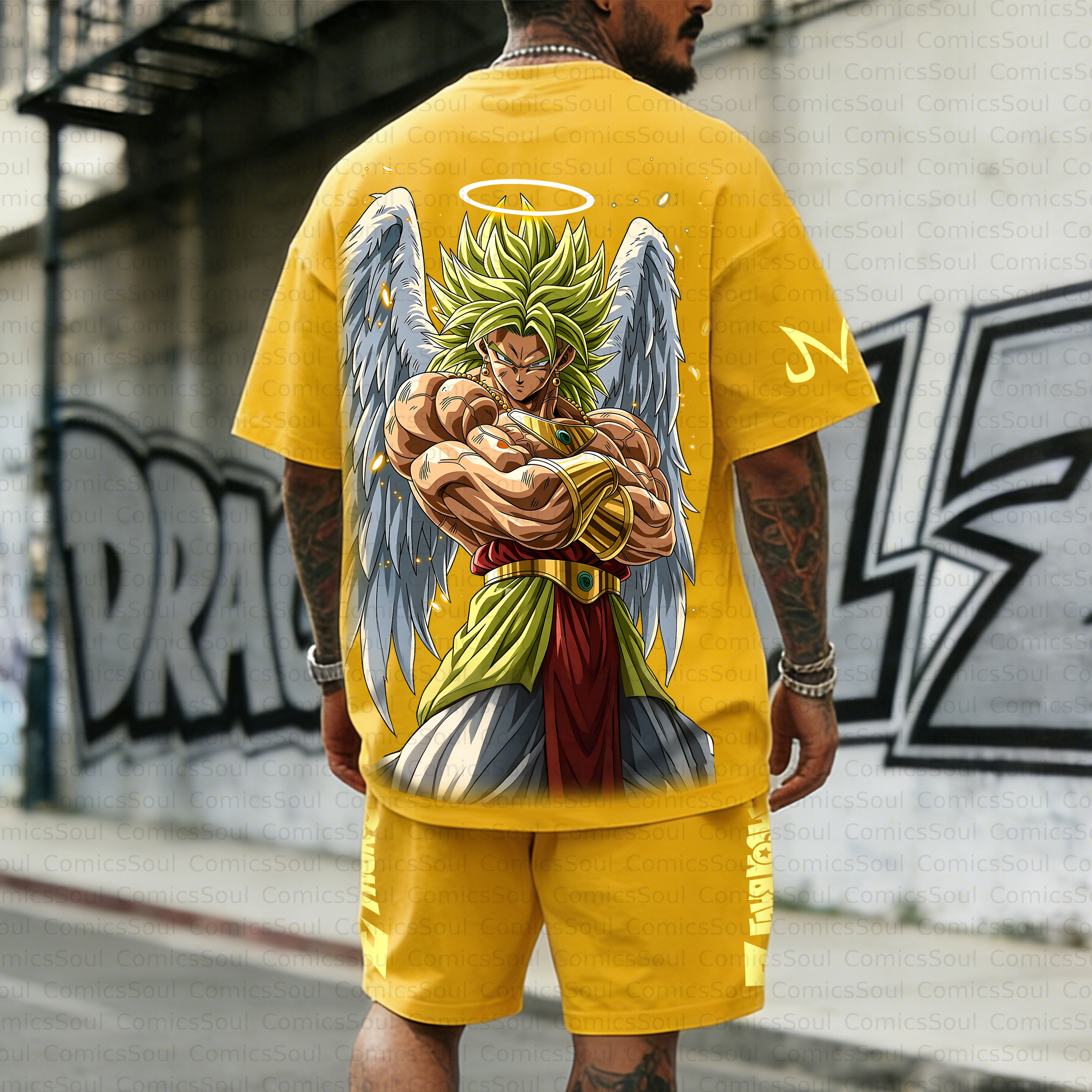 Unisex Anime Inspired Vintage T-shirt& Shorts 2 Pieces Set