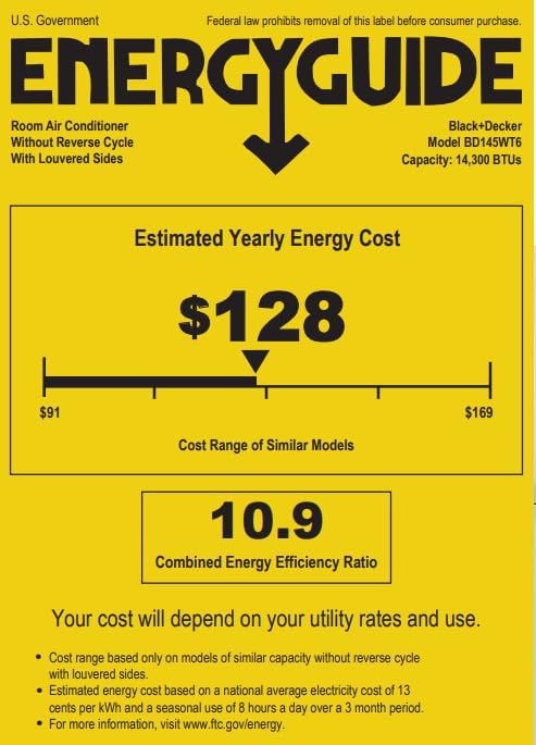 BLACK+DECKER Window Air Conditioner 5000 BTU, Cools Up to 150 Square Feet, AC Unit with Mechanical Controls, Manual Fan Only and Cool Settings, BD05MWT6, White