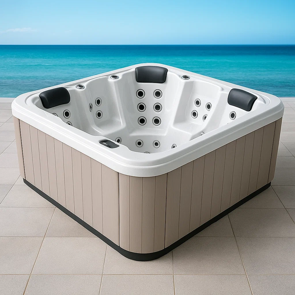 Spas rígidos 200x200x80 cm, 3 asientos, Cuadrado, Gris/Blanco vXHaflE408FY