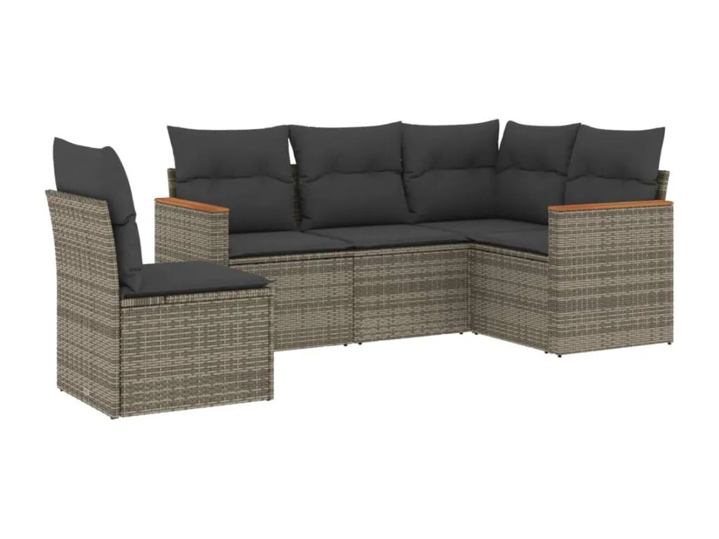 Set de sofás de jardín 5 piezas con cojines en ratán sintético gris MM2625667