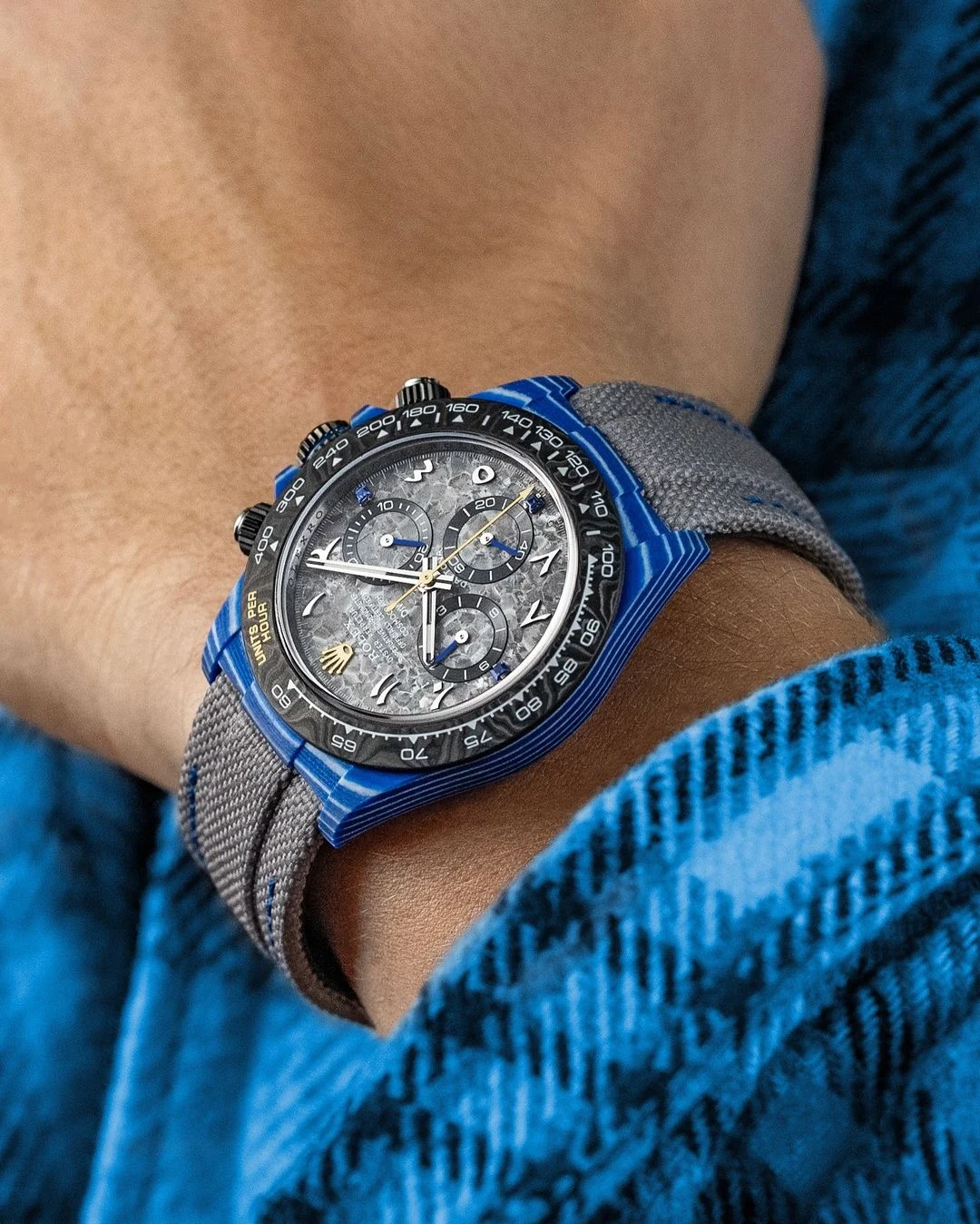 Replica Rolex Daytona DiW Blue Carbon Grey Crystal Dial Nylon Strap 40mm