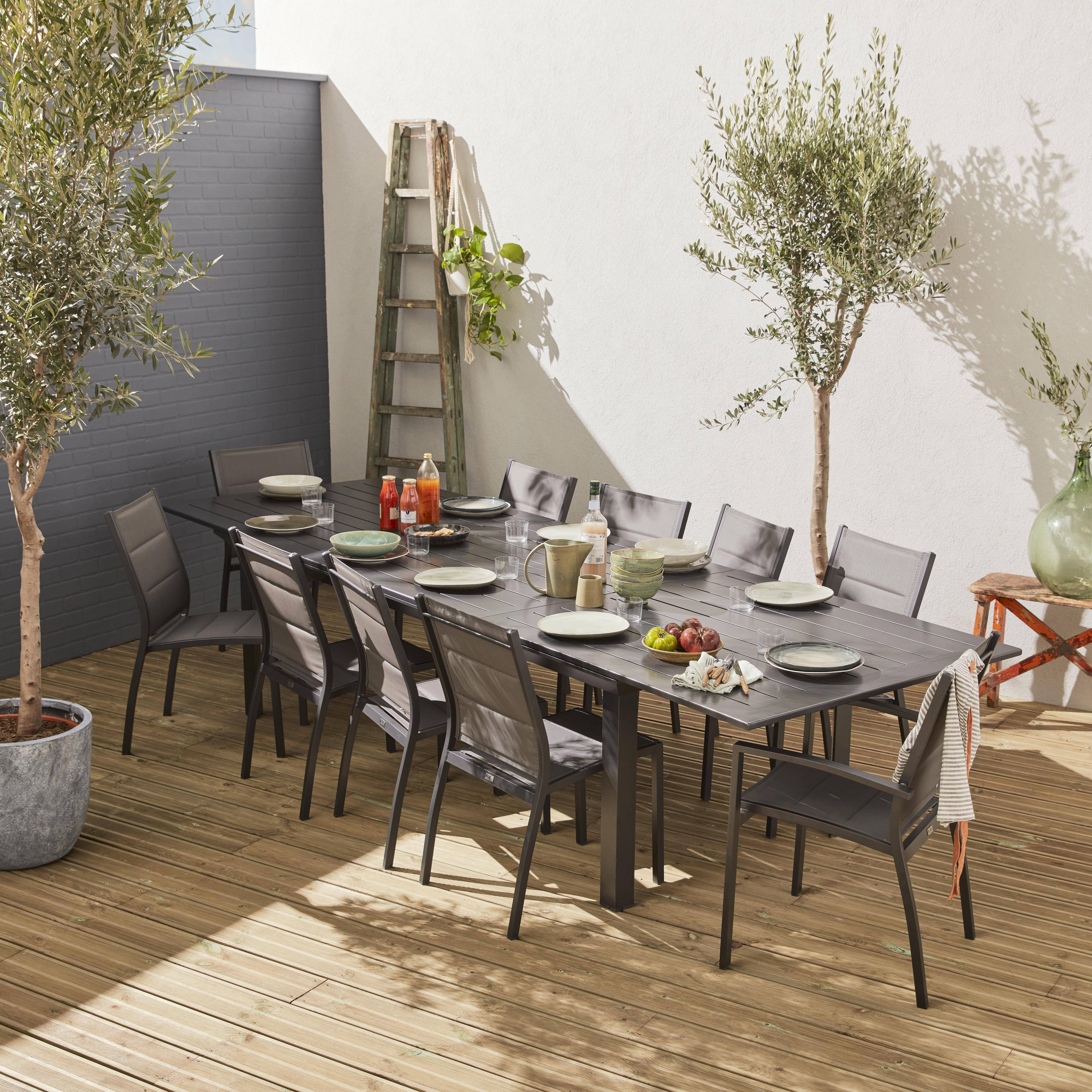 Odenton 10 - Mesa de jardín extensible de aluminio con 10 sillas