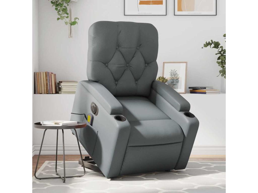 Sillón de masaje elevable eléctrico cuero sintético gris