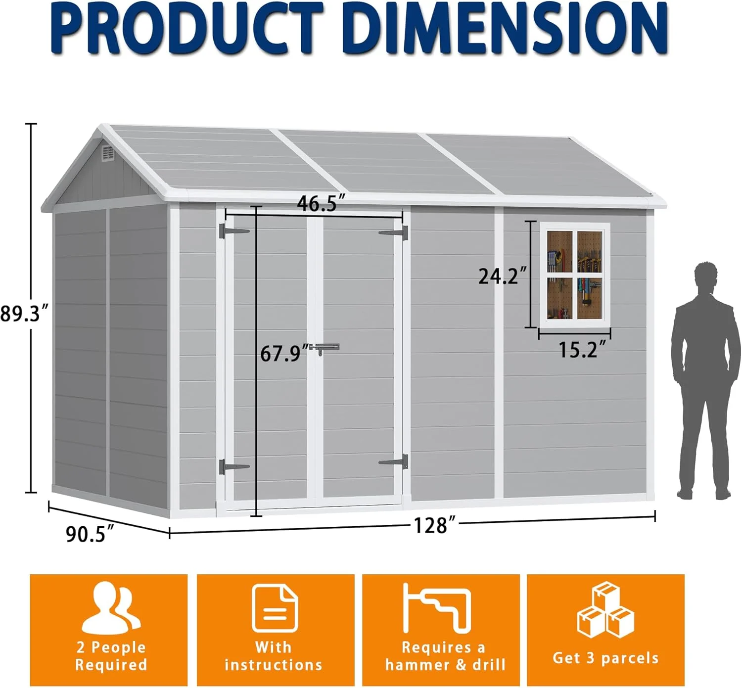 9 x 5.8 FT Outdoor Storage Shed, Linor Resin Shed with Floor, Window, and Vents, Weather-Resistant Garden Shed for Garden Tool Outside Sheds, Bike Shed, Backyard Shed - Image 11