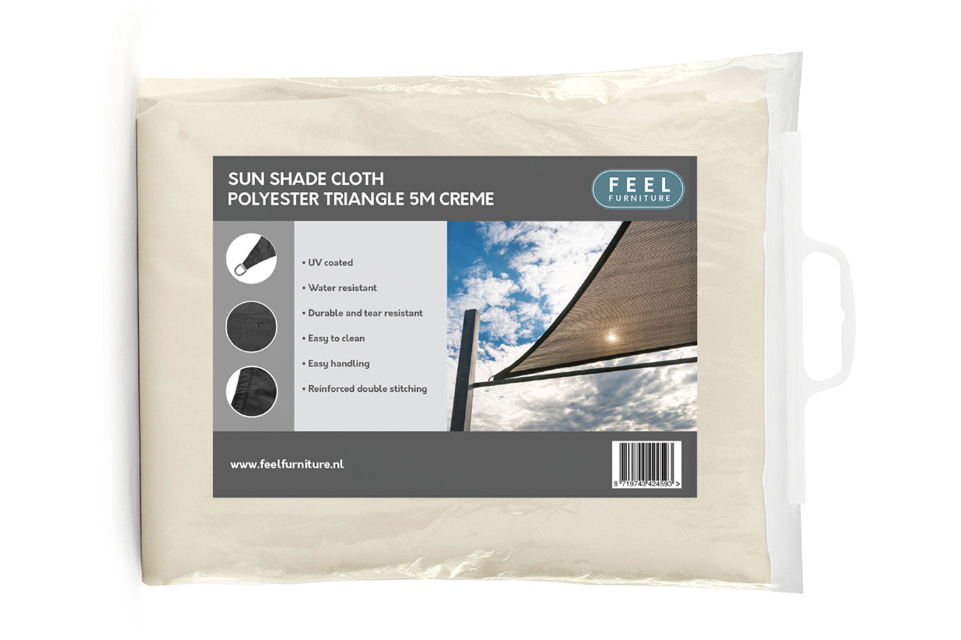 Feel Furniture - Schaduwdoek - Zonwering - Driehoek - 5 m - creme
