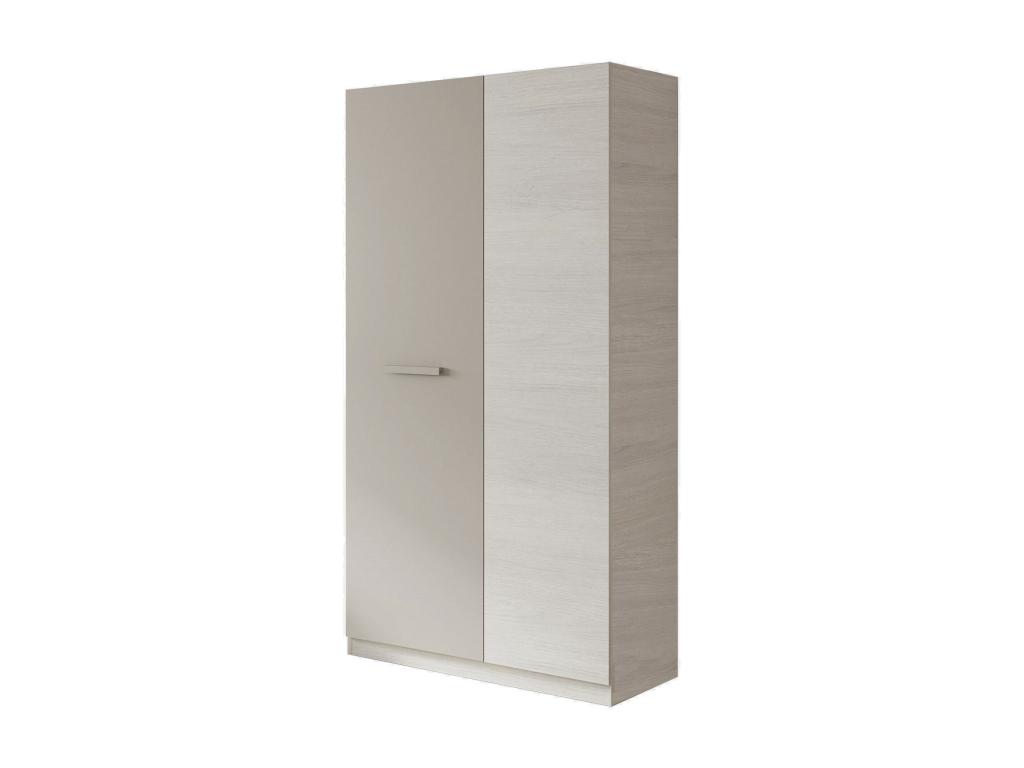 Armario Abodeia - Armario dormitorio con 2 puertas batientes - Mueble con 3 baldas y barra perchero - 90x52h200 cm - Blanco y Marrón
