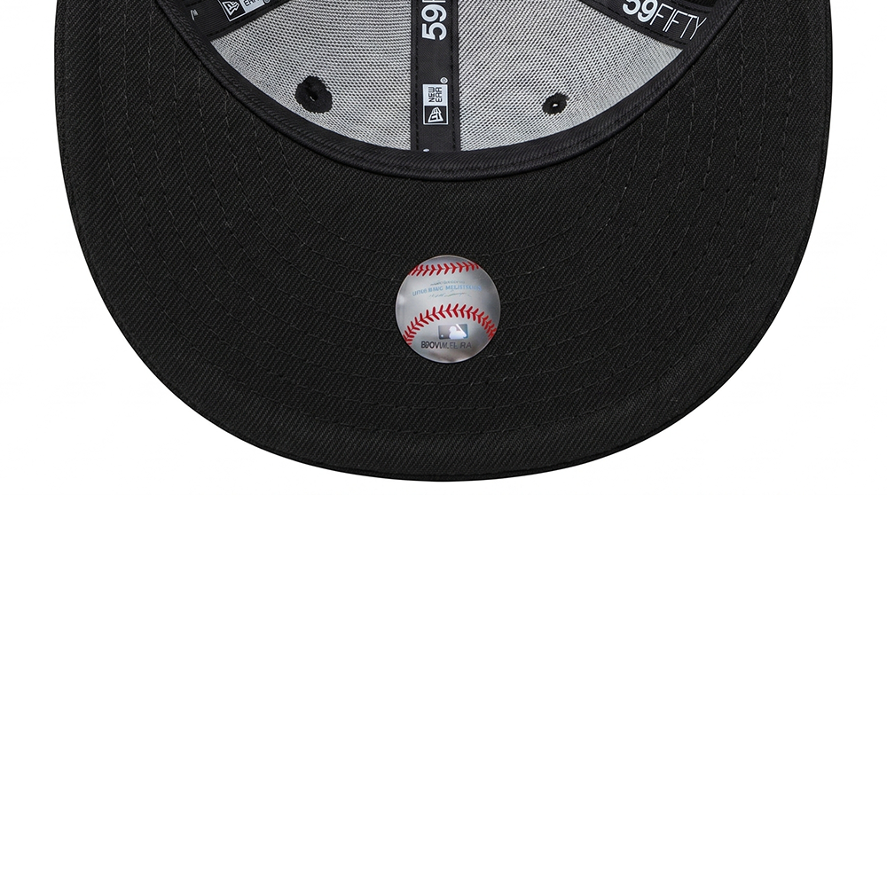Front view of the black New Era Chicago White Sox 59FIFTY fitted hat featuring the white team logo alongside embroidered sushi and chopsticks.