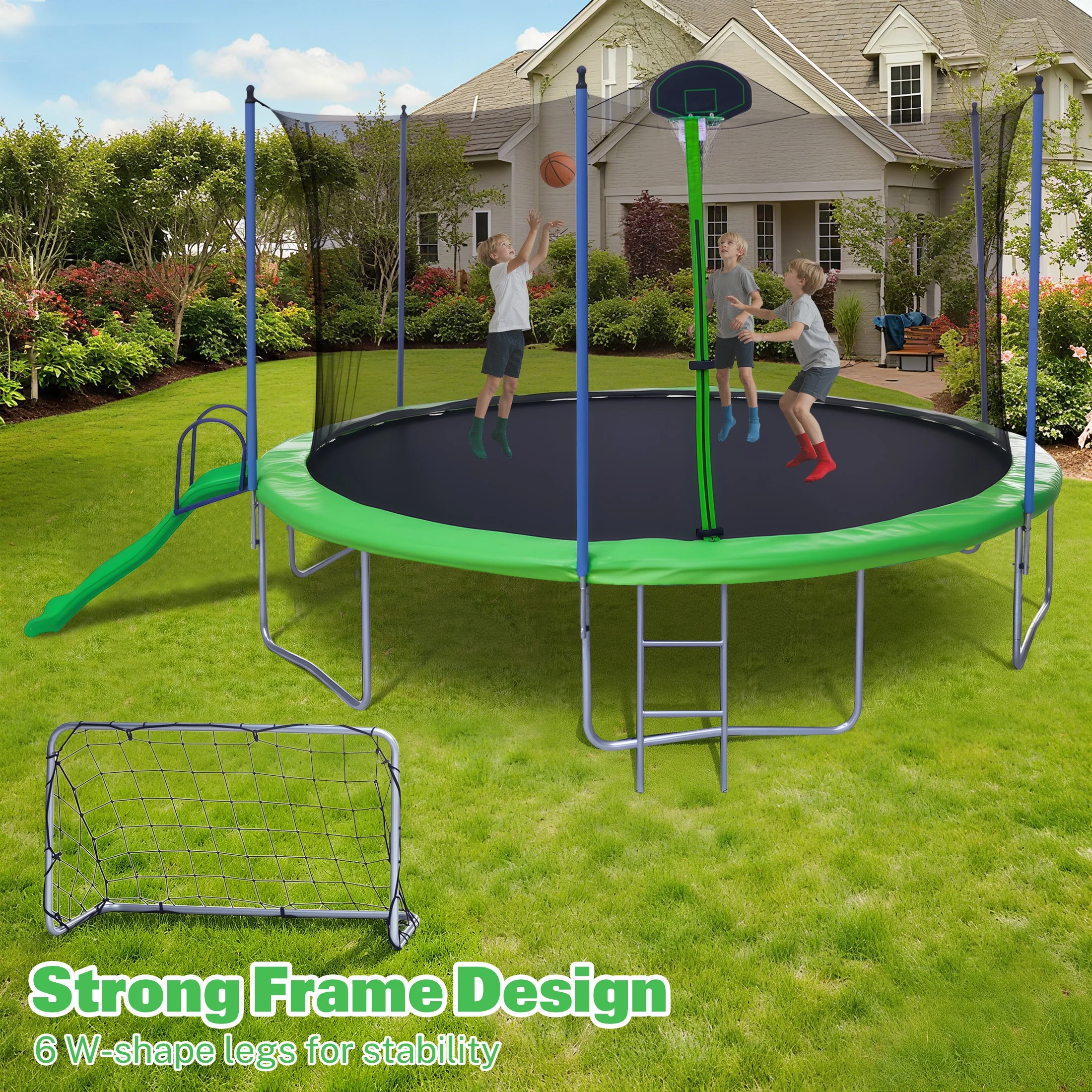 12FT Trampoline with Slide, Swings, SEGMART Recreational Trampoline with Basketball Hoop and Ladder, Heavy Duty Outdoor Backyard Trampoline with Net for Kids and Adults, Green - Image 17