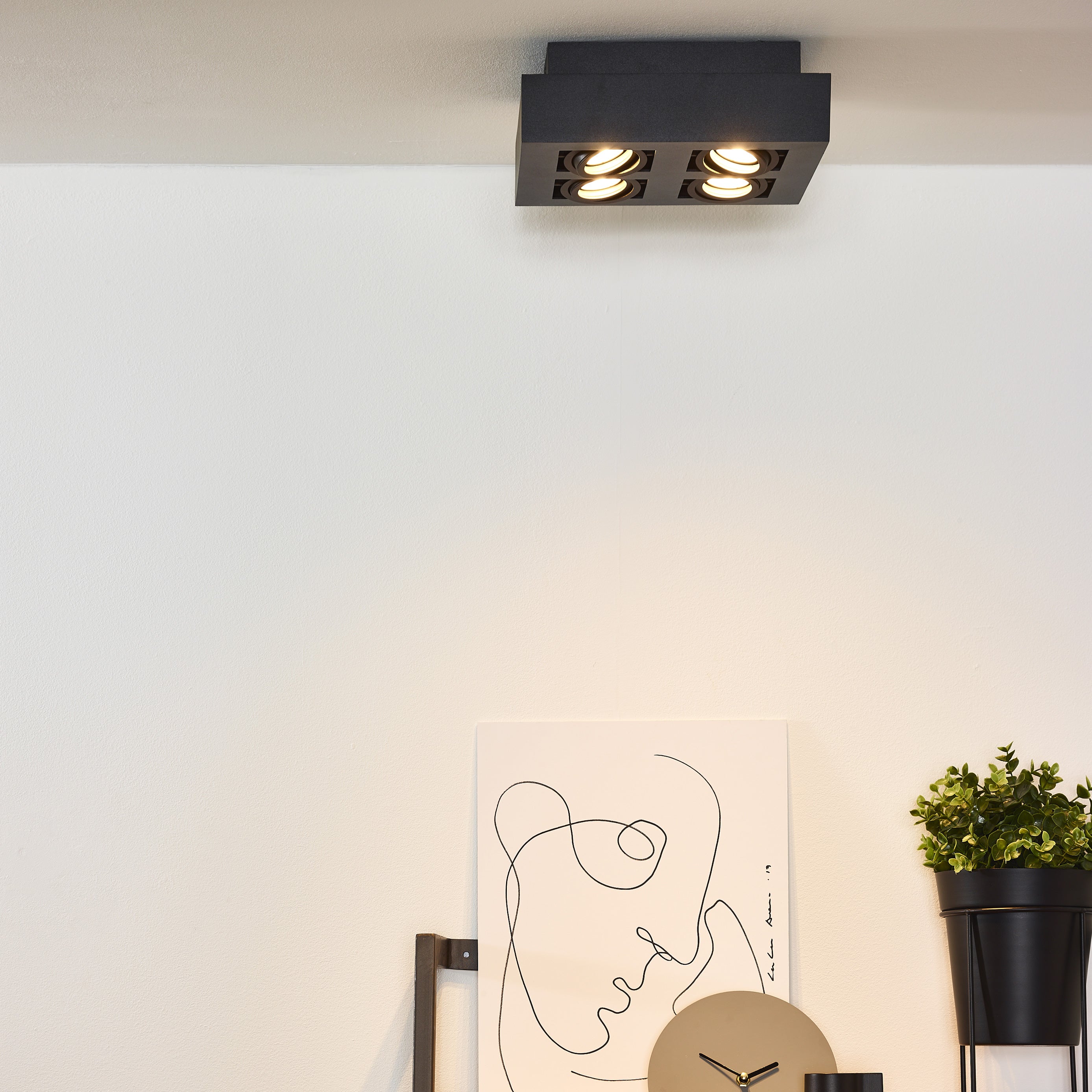 Lucide XIRAX Plafondspot - Zwart - 4 x GU10