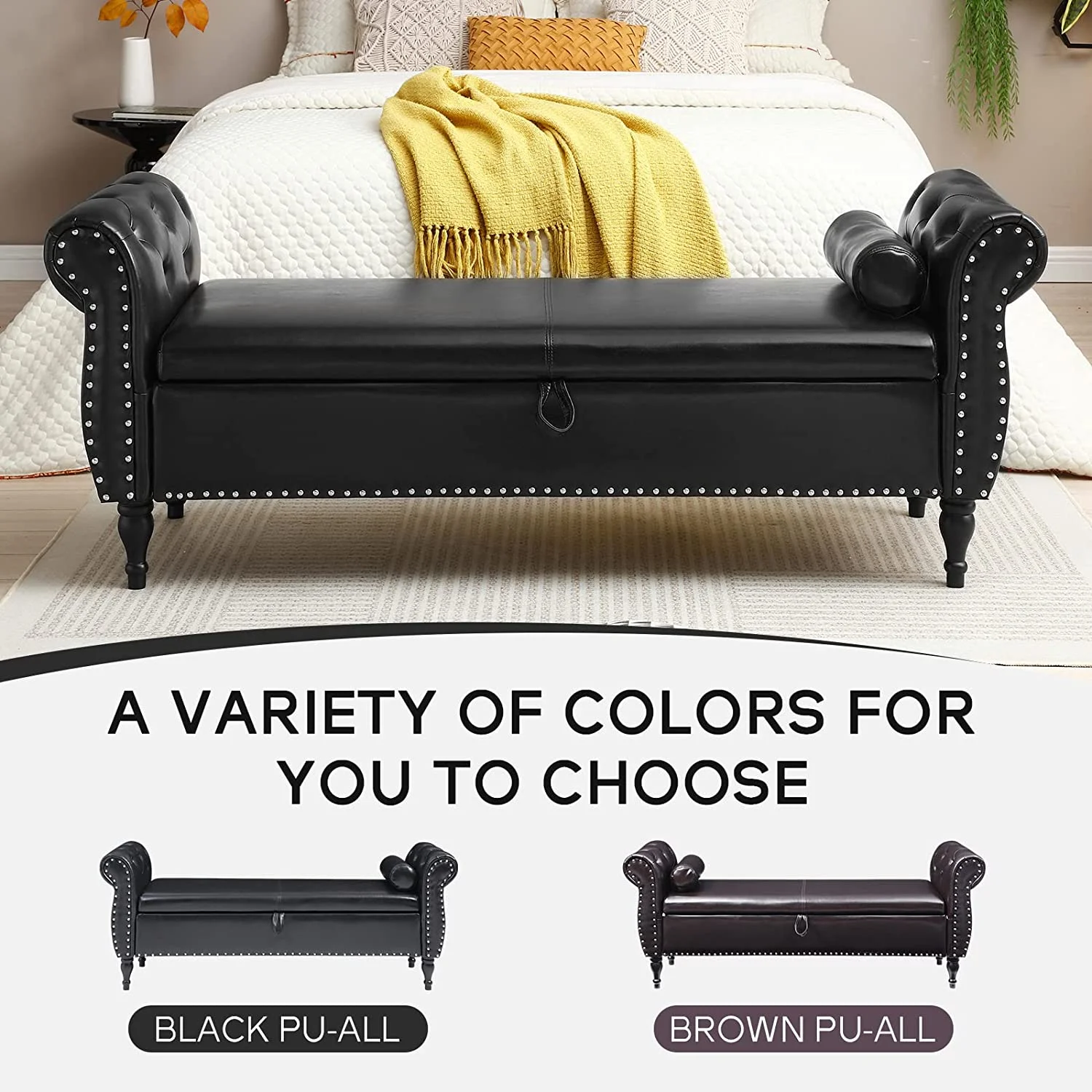 Sumdeal 43.5" Storage Ottoman Bench with 250lb Seating, Linen Upholstered Wood Legs Safety Hinge Flip Top Oval Foot Rest Long Stool for Sofa Couch Bedroom End of Bed Living Room Entryway, White - Image 82