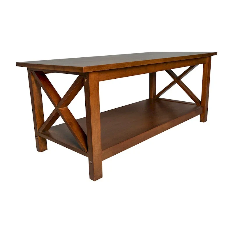 Farmhouse Coffee Table with Shelf and X-Frame Design