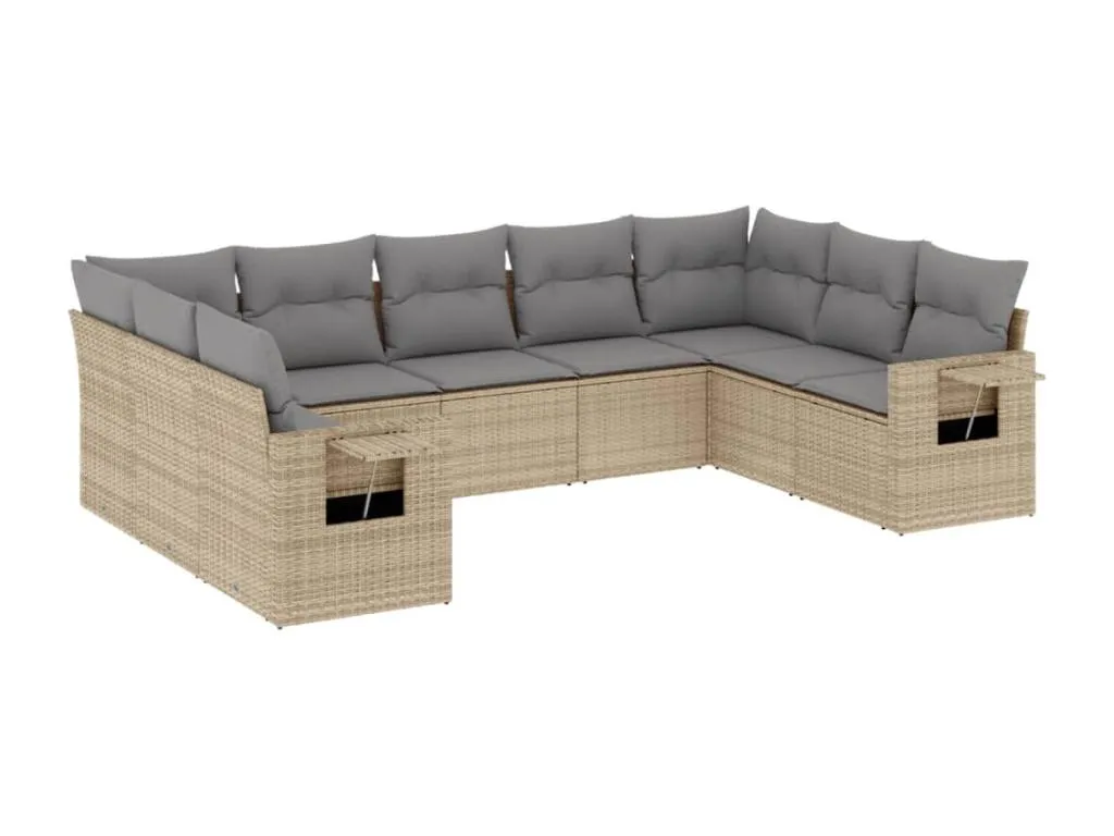 Alkihogares Set de sofás de jardín 9 pzas con cojines ratán sintético beige