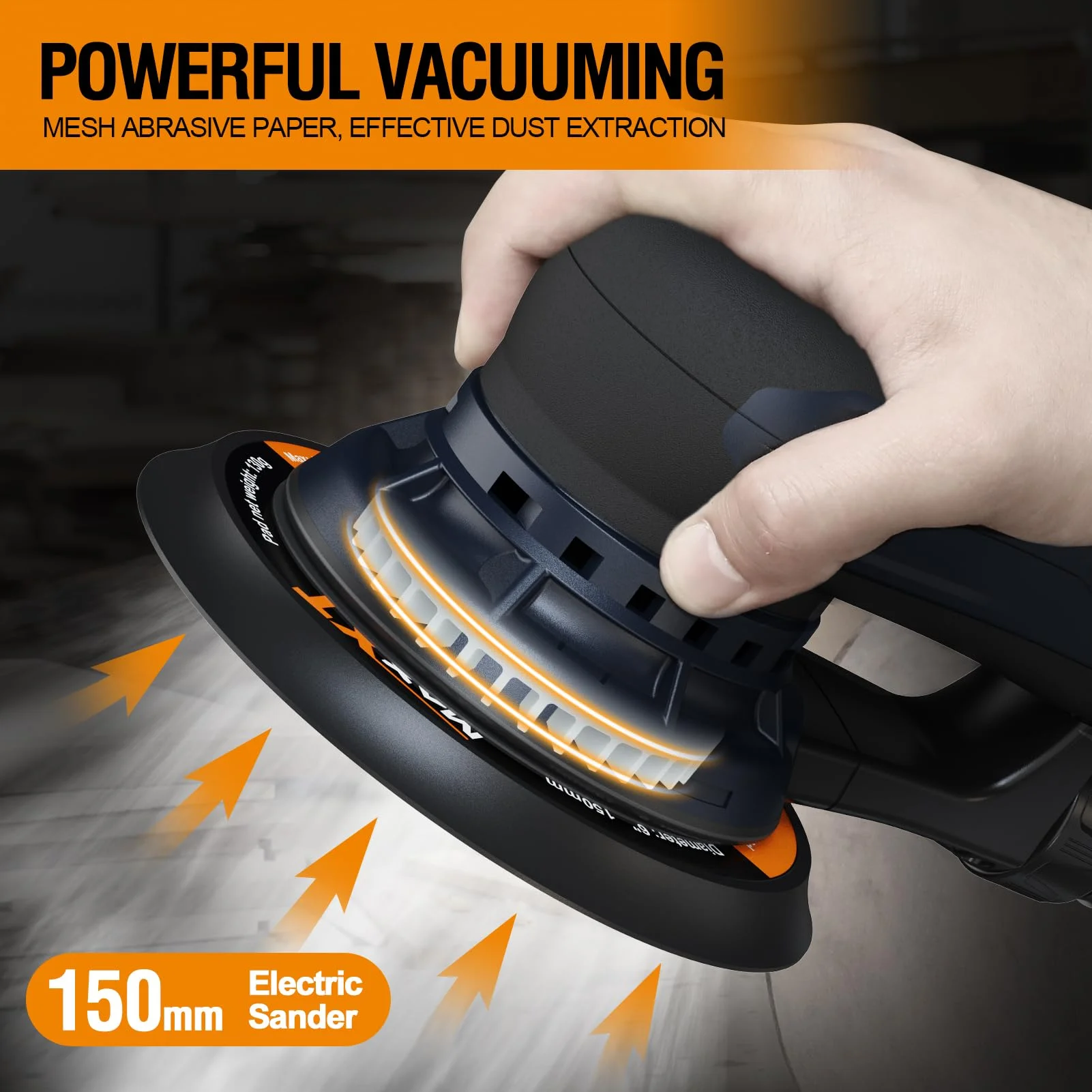 Electric 5mm Random Orbital Sander with Tool Case, Variable Speed Palm Sander with Brushless Motor, 5&6Inch Sanding Pads, Sanders for Woodworking, Primary Wood and Panel Processing - Image 6