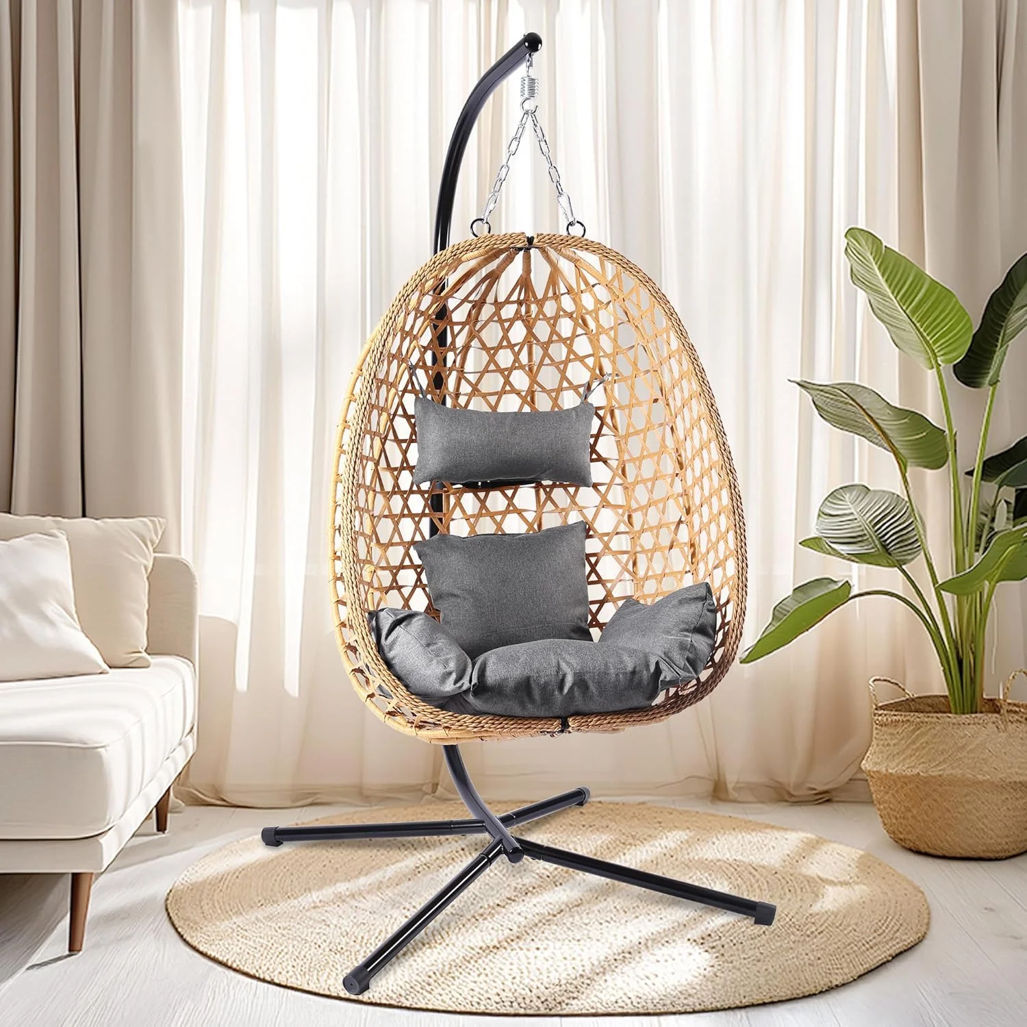 Egg Chair with Stand Patio Wicker Hanging Chair Hammock Swing Chair 350LBS Capacity