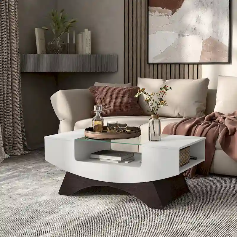 Angelic Contemporary Storage Coffee Table with Glass Insert by Furniture of America