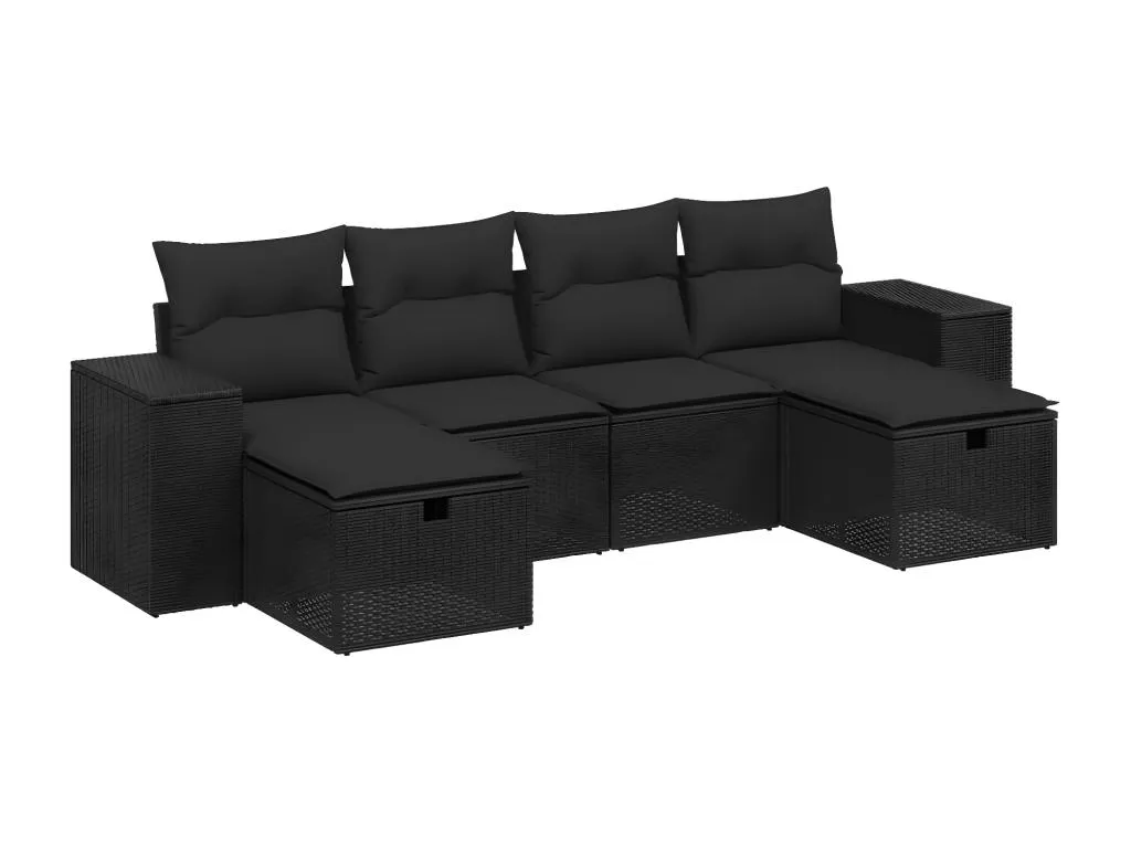Conjunto de Sofás para Jardín de 6 Piezas, estructura en ratán sintético negro con cojines incluidos.  WK9128805