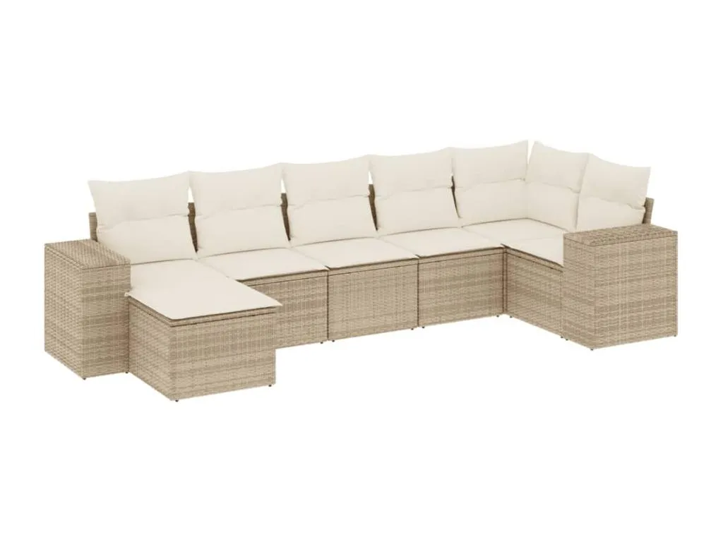 Set sofás de jardín 7 piezas y cojines ratán sintético beige fwoy39505