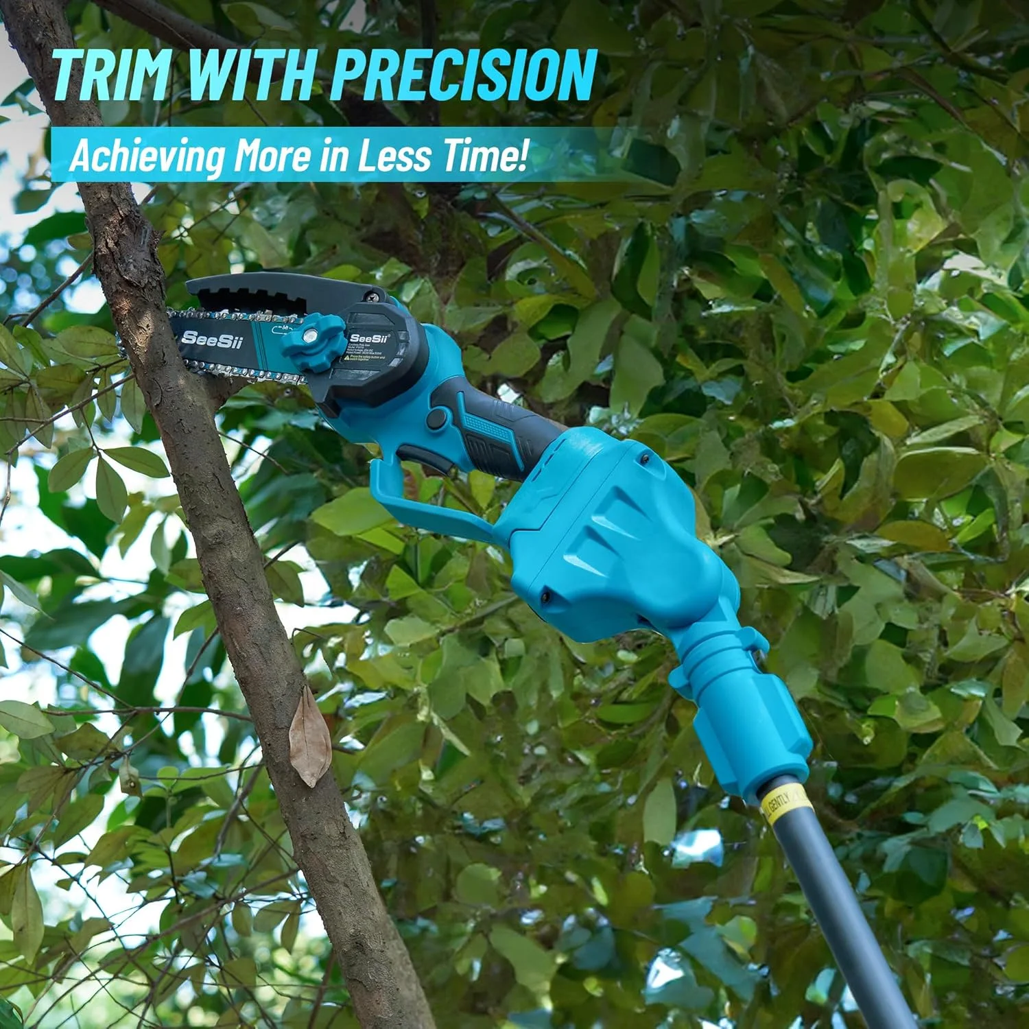 Seesii 2-in-1 Cordless Pole Saw, 6 Inch Brushless Pole Chainsaws Mini Handheld Chainsaw with 2x 4.0Ah 21V Batteries, 2x Chains, Auto Oiler, 16FT MAX Extension Pole for Tree Trimming - Image 3