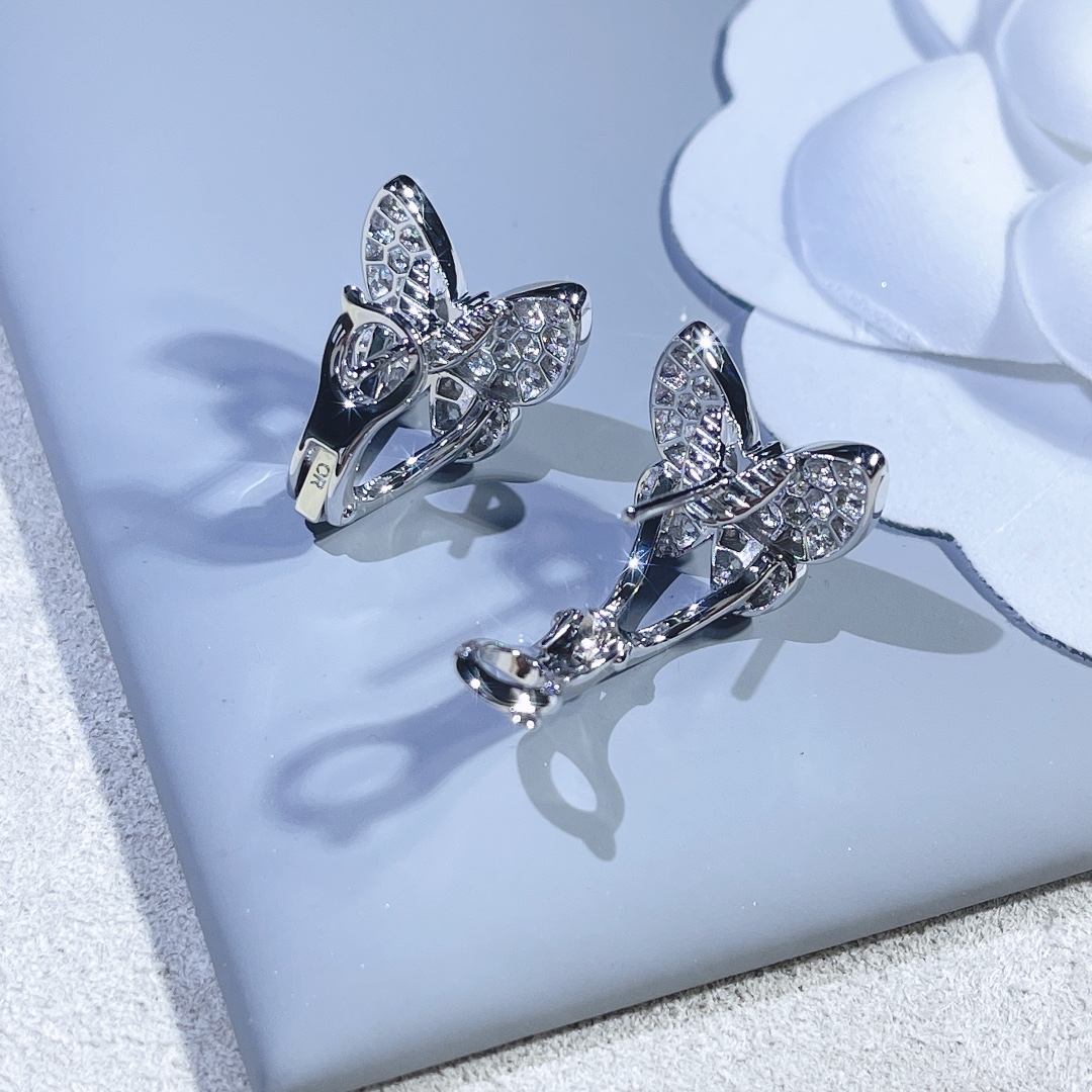 VCA Paved Diamond Silver Butterfly Earrings - Original Replica Club