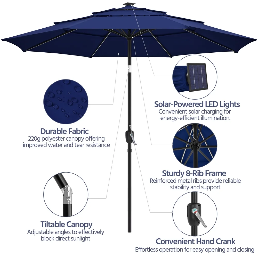 Renwick 10 Ft Outdoor Patio Parasol with Color-Changing LED Strip, Tan - Image 17