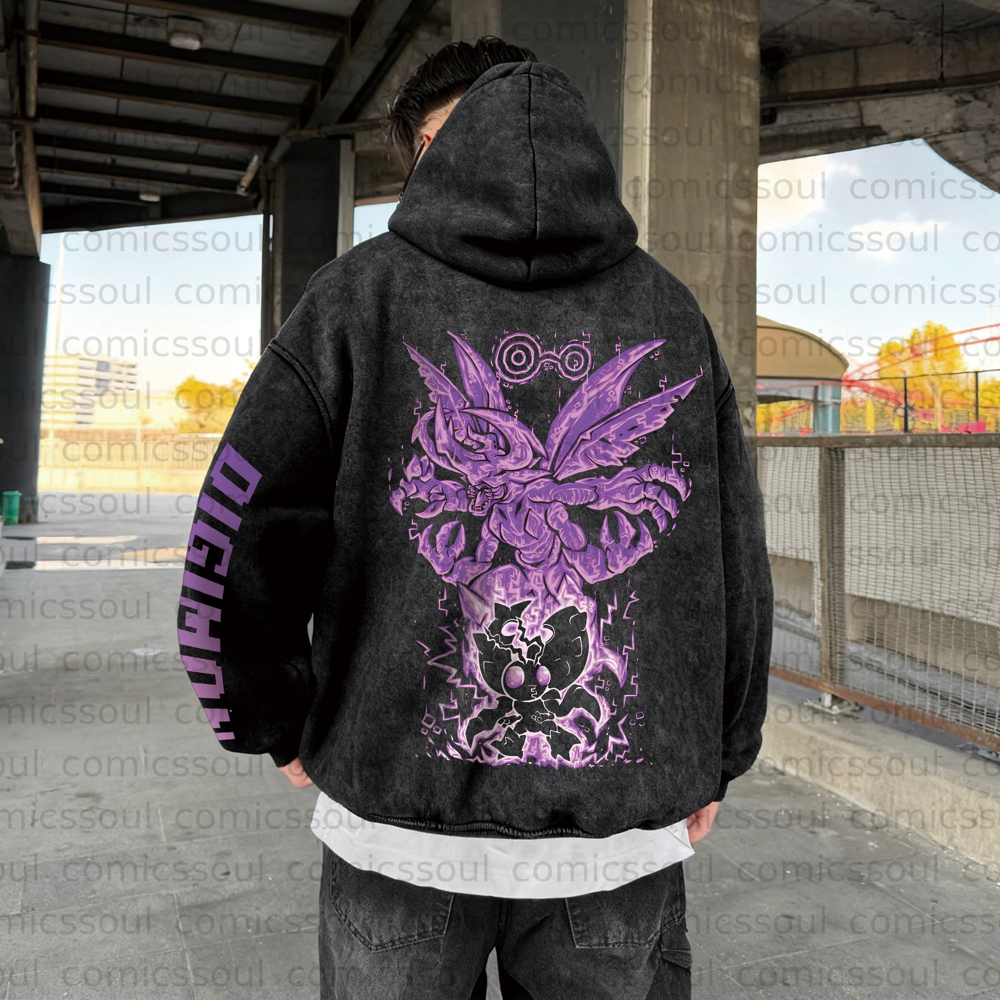 Unisex  Anime Graphic Water wash Streetwear Vintage Hoodie