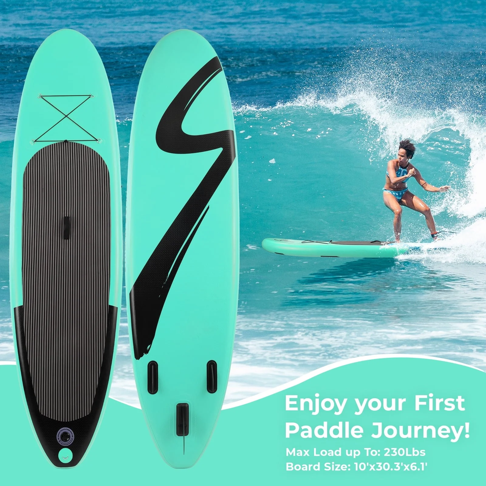 Arlopu Portable 10' Inflatable Stand Up Paddle Board with Aluminum Paddle, Leash, Hand Pump & Backpack for Youth Adult - Image 10