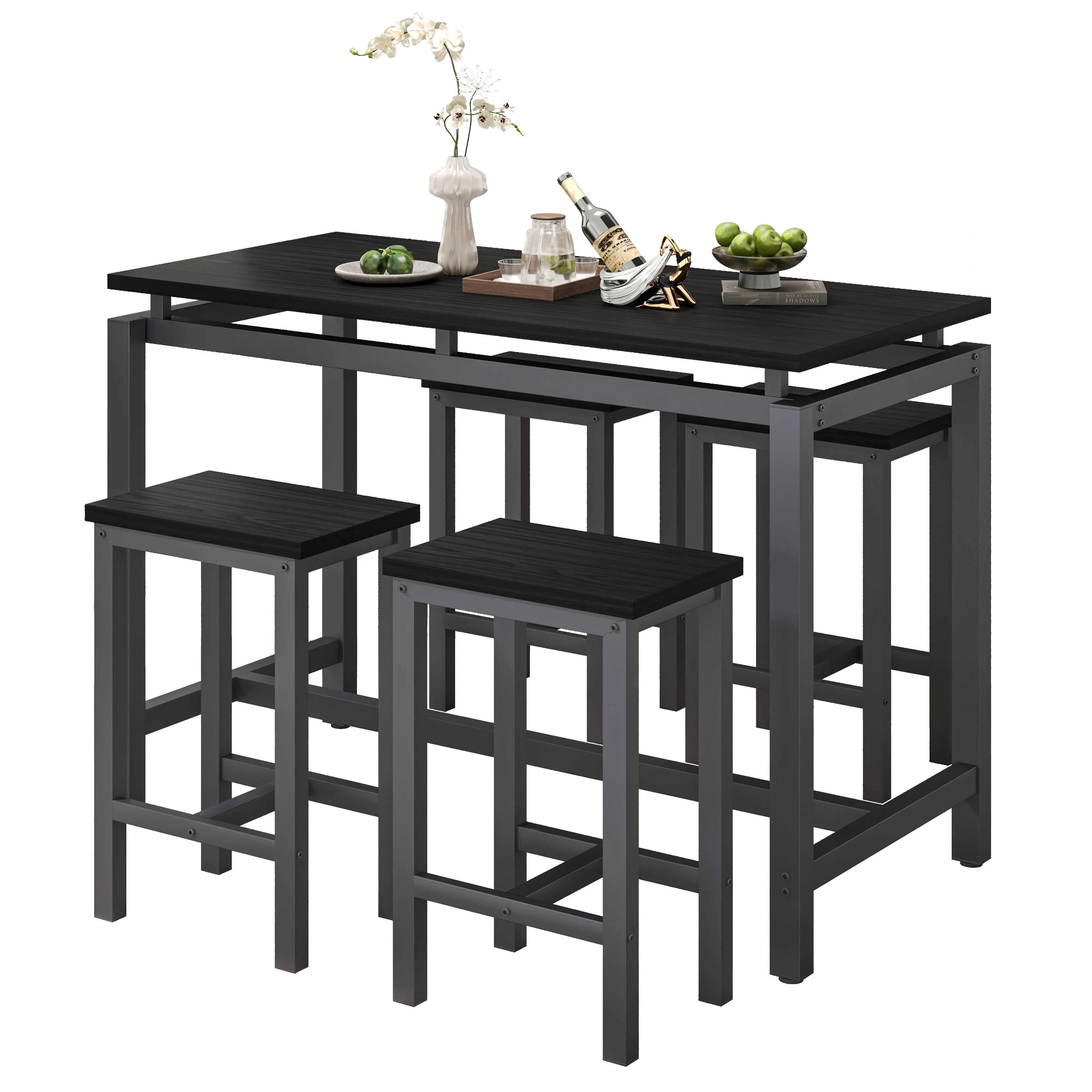Counter Height Table Set of 5, Breakfast Bar Table and Stool Set, Minimalist Dining Table with Backless Stools, Wood Top Pub Table & Chair Set for Kitchen Apartment Bistro - Space Saving - Image 47