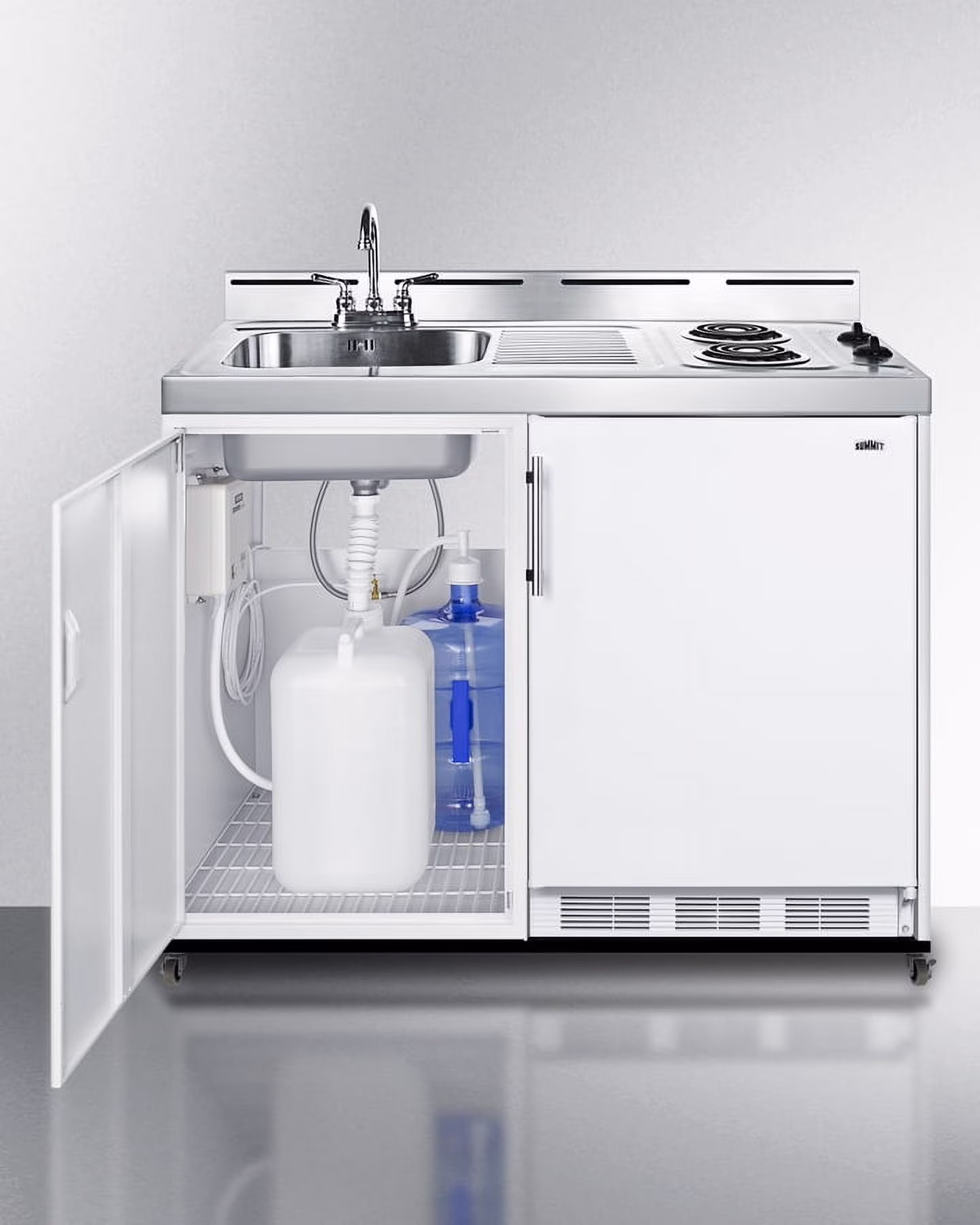 48" Wide Mobile All-In-One Kitchenette, No Plumbing Needed, white, Coil Burners