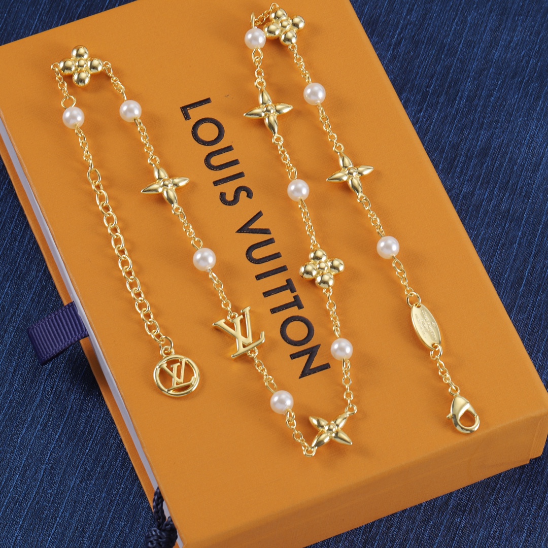 Louis Vuitton Floating Pearl LV Bracelet and Necklace - Original Replica Club